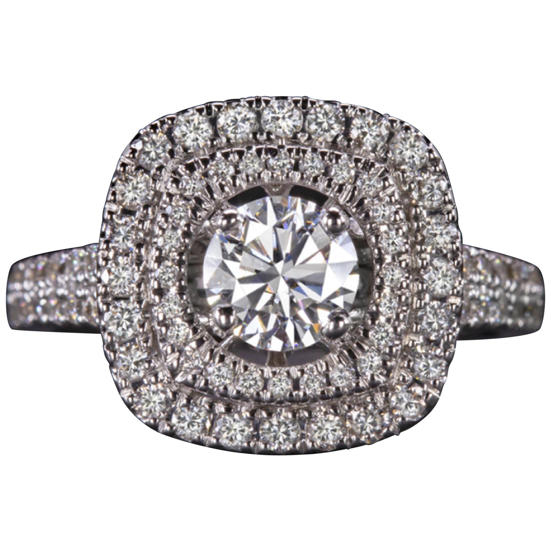 1.74 Carat Double Halo Round Brilliant Cut Diamond Engagement Ring