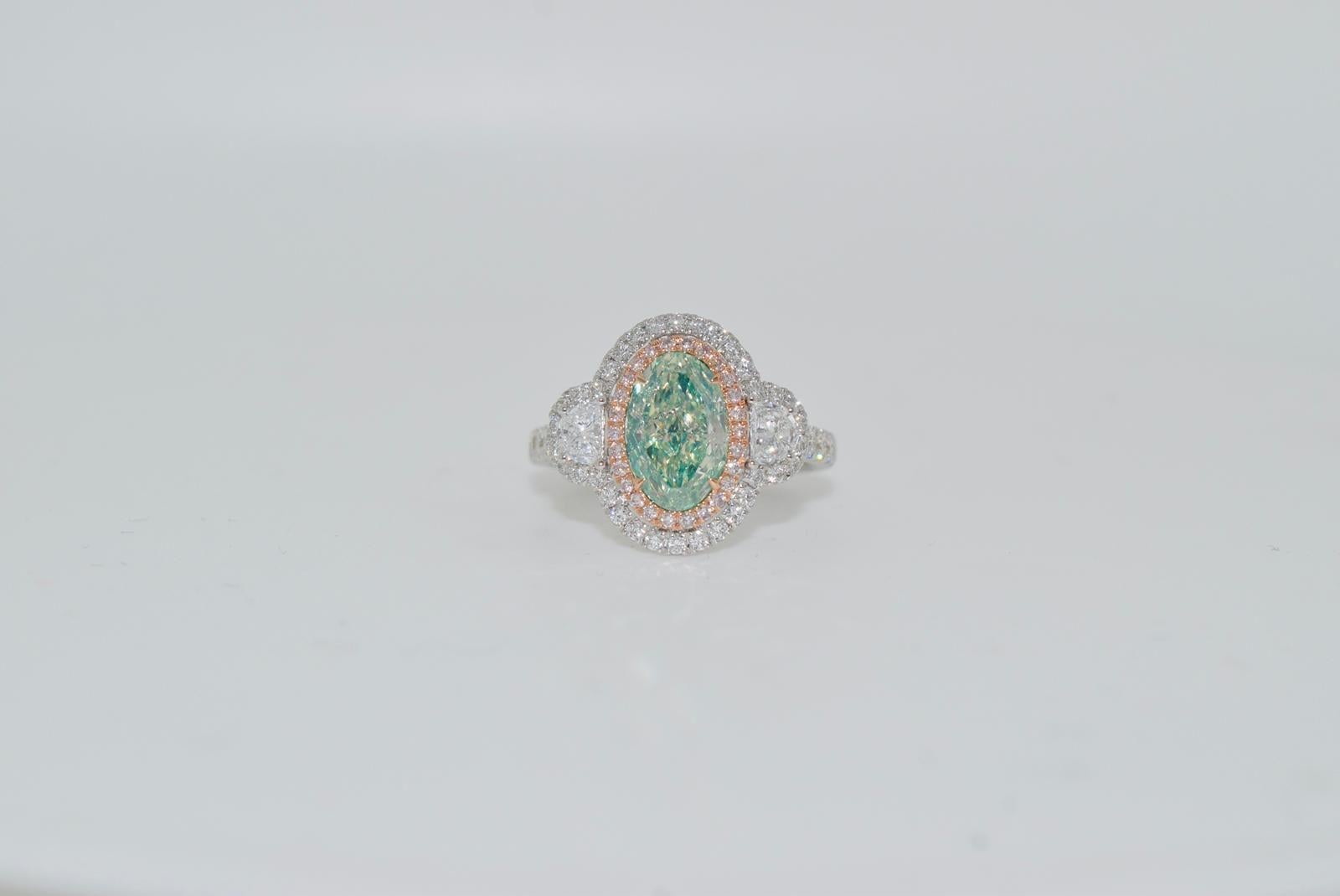 Women's 1.74 Carat Fancy Light Greenish Yellow Diamond Ring SI2 Clarity GIA Certified For Sale