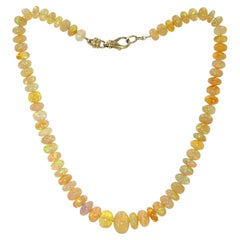 174 Carat Fiery Opal Beads & 14k Gold Strand Necklace