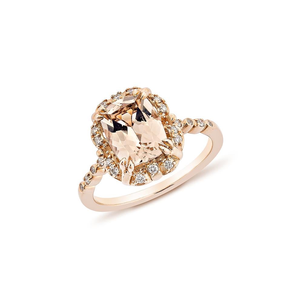 1.74 Karat Morganit Fancy Ring aus 18 Karat Roségold mit weißem Diamant.   (Zeitgenössisch) im Angebot