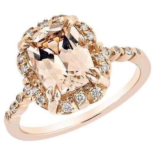 1.74 Carat Morganite Fancy Ring in 18Karat Rose Gold with White Diamond.  