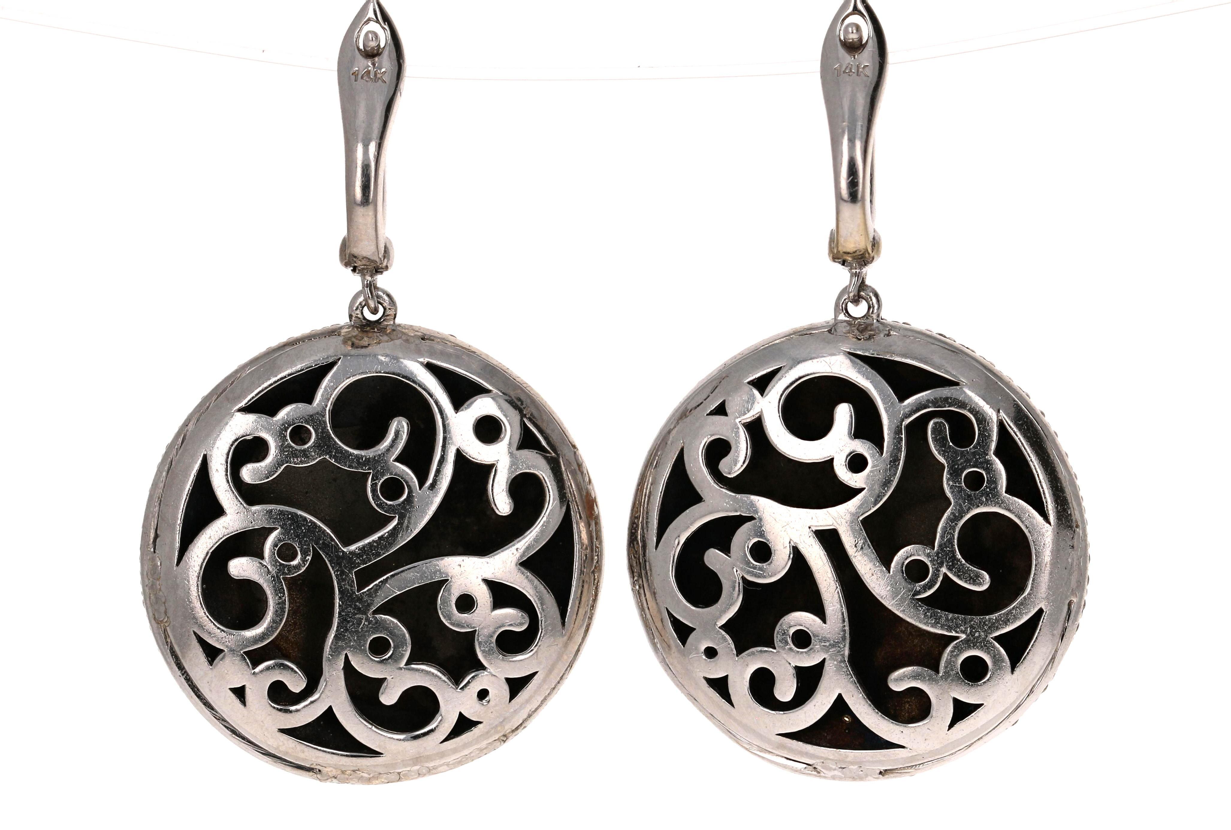 Contemporain Boucles d'oreilles pendantes en or blanc avec diamant naturel de 1,74 carat et rhodium noir en vente