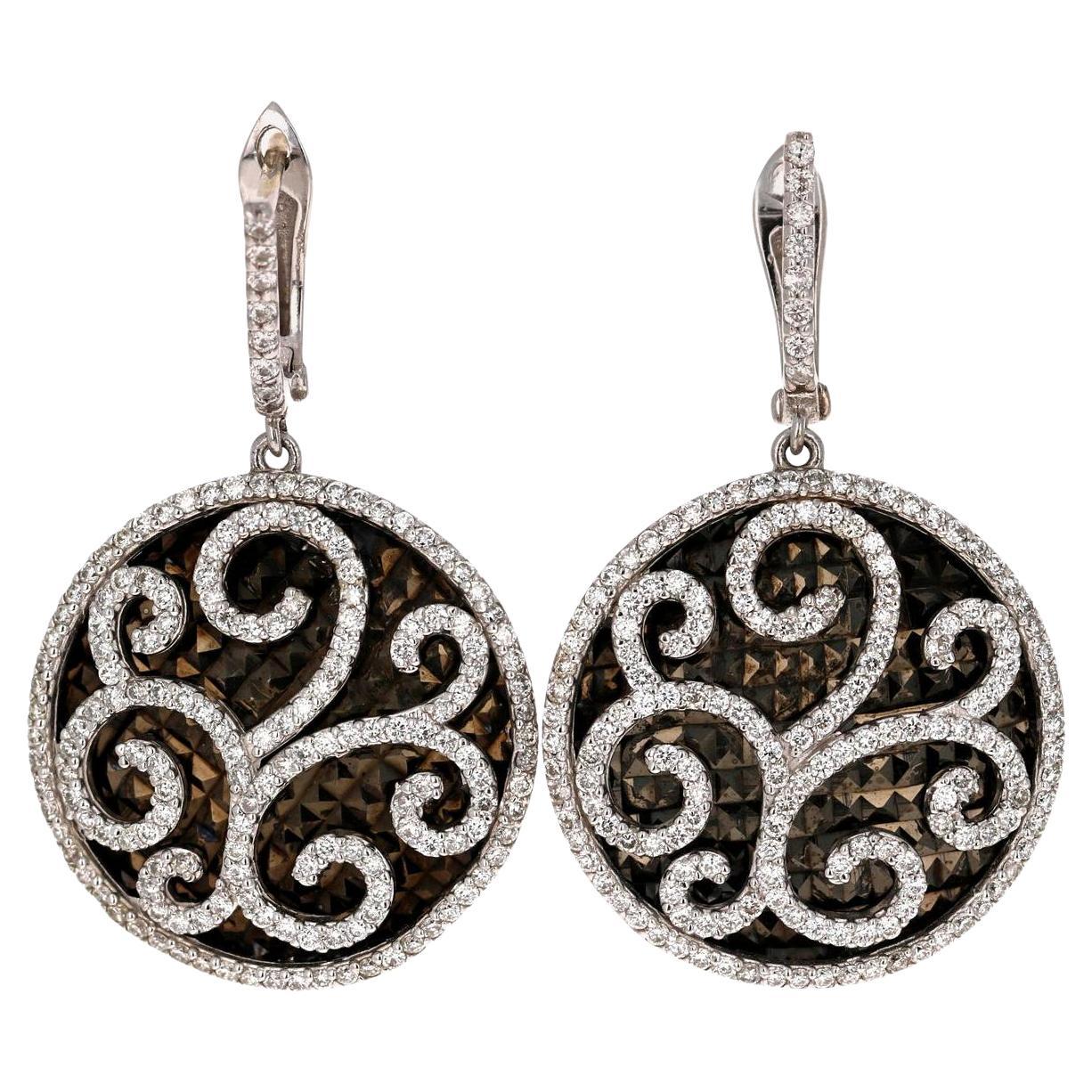 Boucles d
oreilles pendantes en or blanc avec diamant naturel de 1,74 carat et rhodium noir