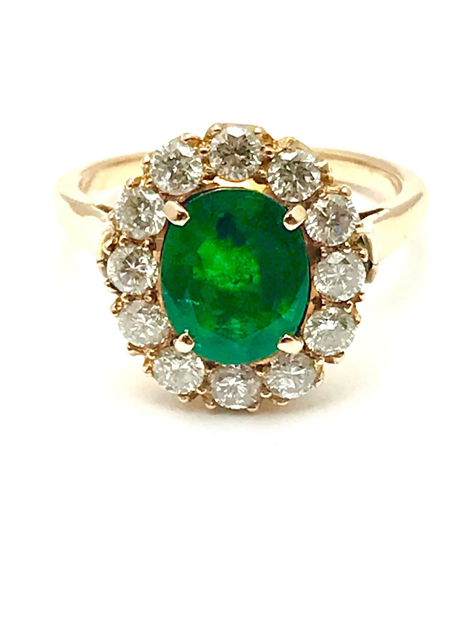 1.74 Carat Natural Oval Emerald and Diamond Rose Gold Ring In Excellent Condition For Sale In Chevy Chase, MD