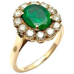 Vintage 1.74 Carat Natural Oval Emerald and Diamond Rose Gold Ring