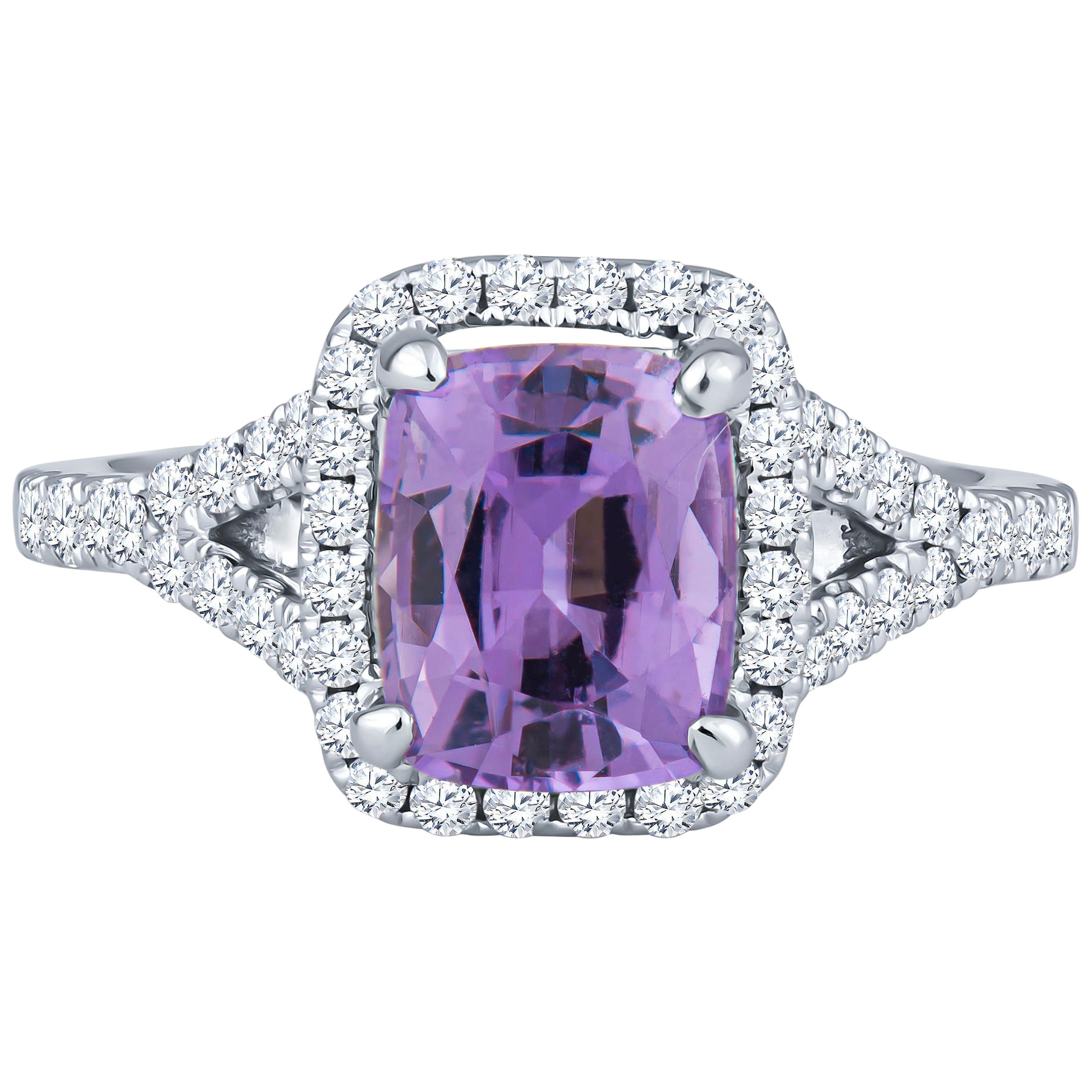 1.74 Carat No Heat Purple Natural Sapphire and Diamond 18 Karat White Gold Ring