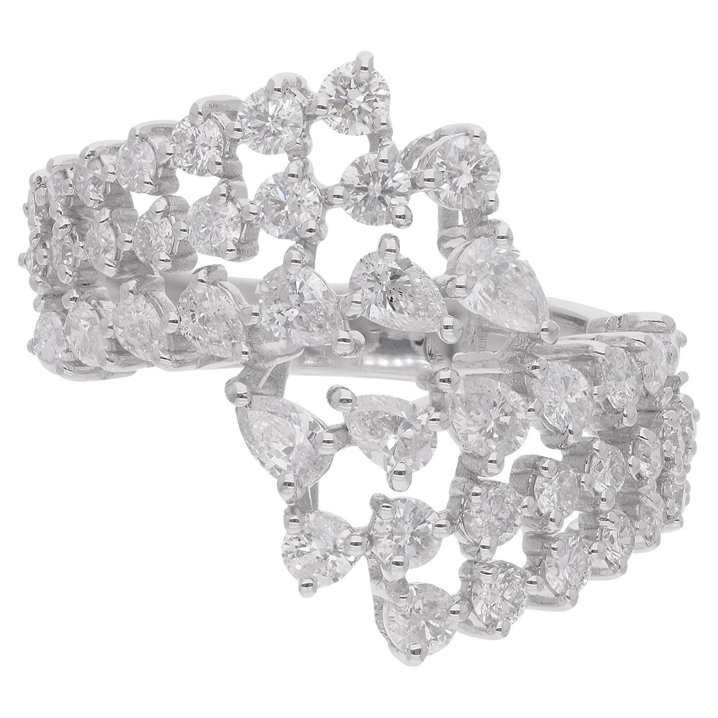 1.74 Carat Pear & Round Diamond Wrap Ring 14 Karat White Gold Handmade Jewelry For Sale