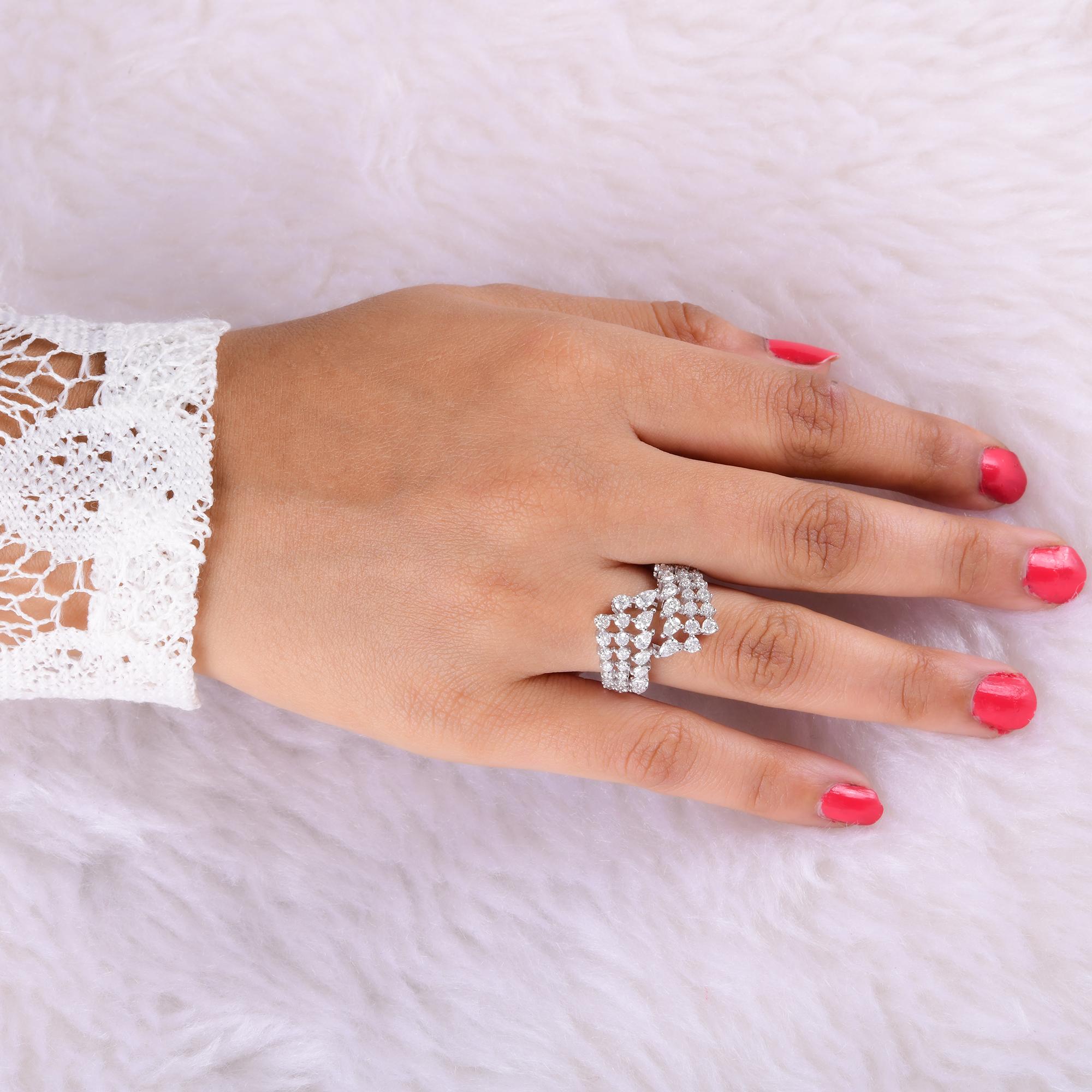 Women's 1.74 Carat Pear & Round Diamond Wrap Ring 18 Karat White Gold Handmade Jewelry For Sale