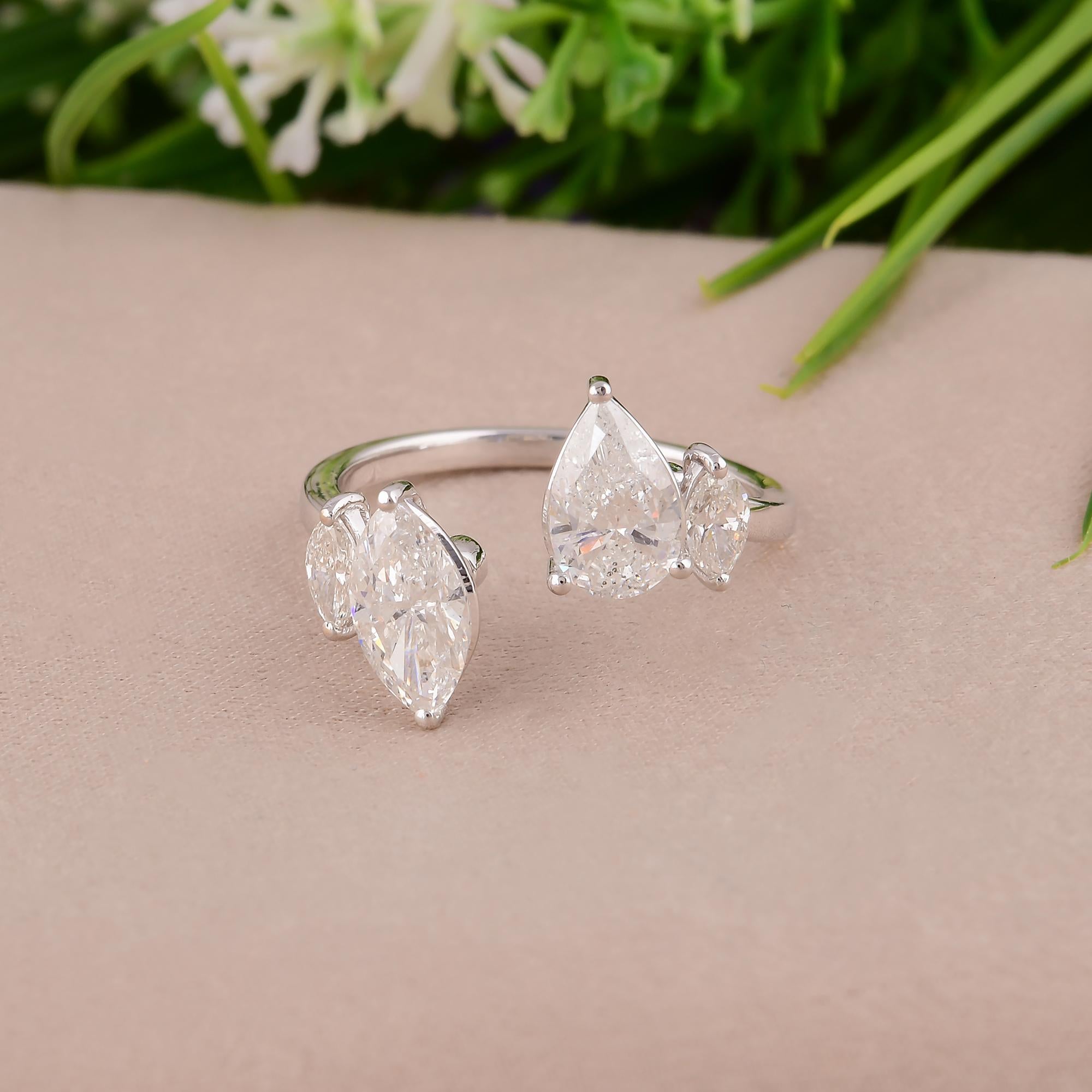 Anillo puño diamante talla marquesa pera brillante SI/H 1,74 quilates Oro blanco 14k Moderno en venta