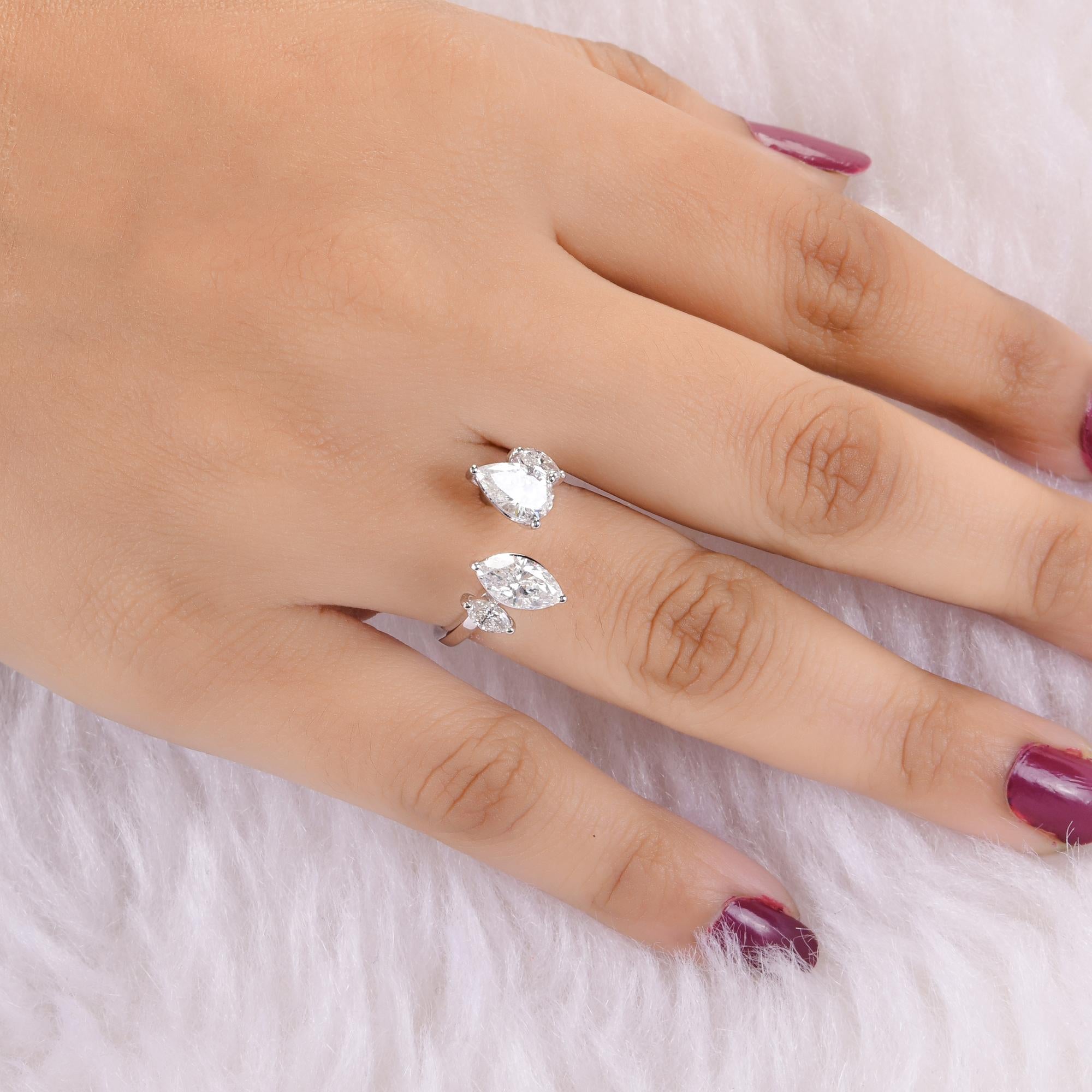 Anillo puño diamante talla marquesa pera brillante SI/H 1,74 quilates Oro blanco 14k Corte pera en venta