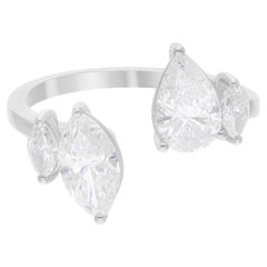 1,74 Quilates SI/H Marquesa Pera Corte Brillante Anillo Puño Diamante Oro Blanco 18k