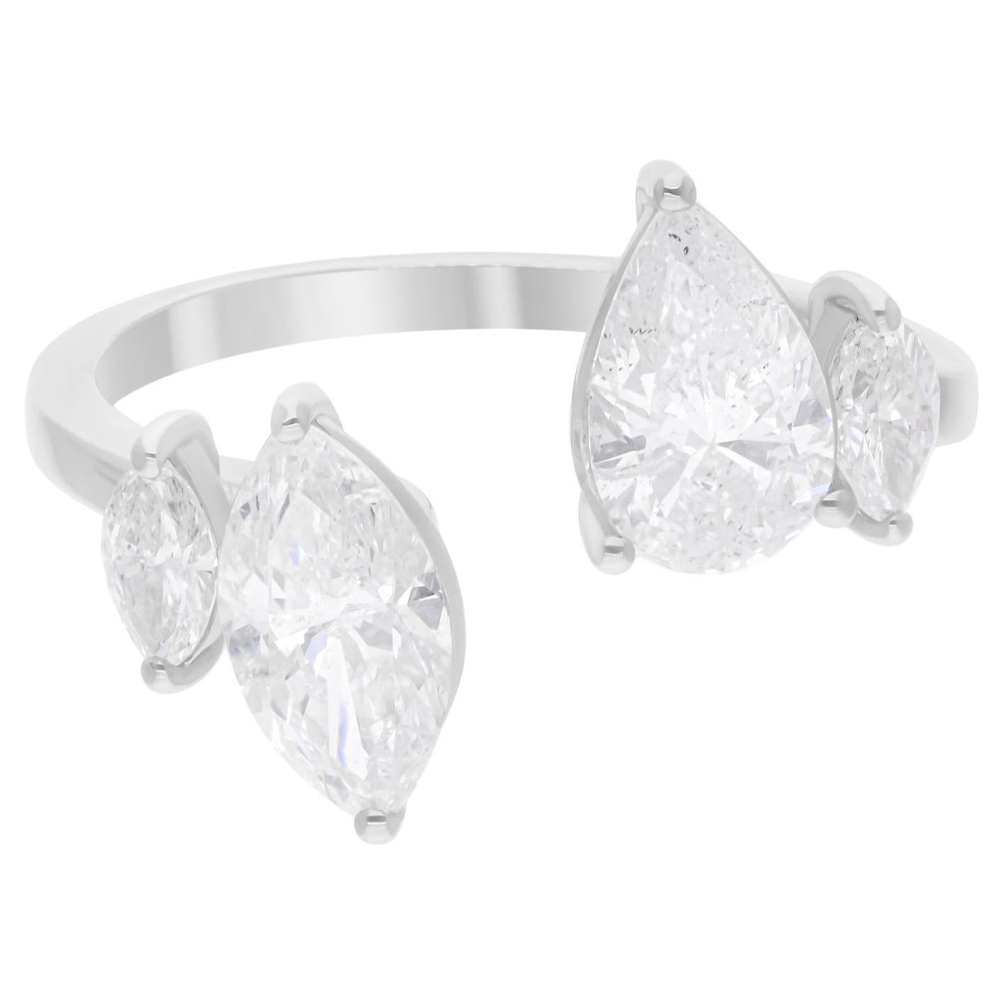 1.74 Carat SI/H Marquise Pear Brilliant Cut Diamond Cuff Ring 18k White Gold
