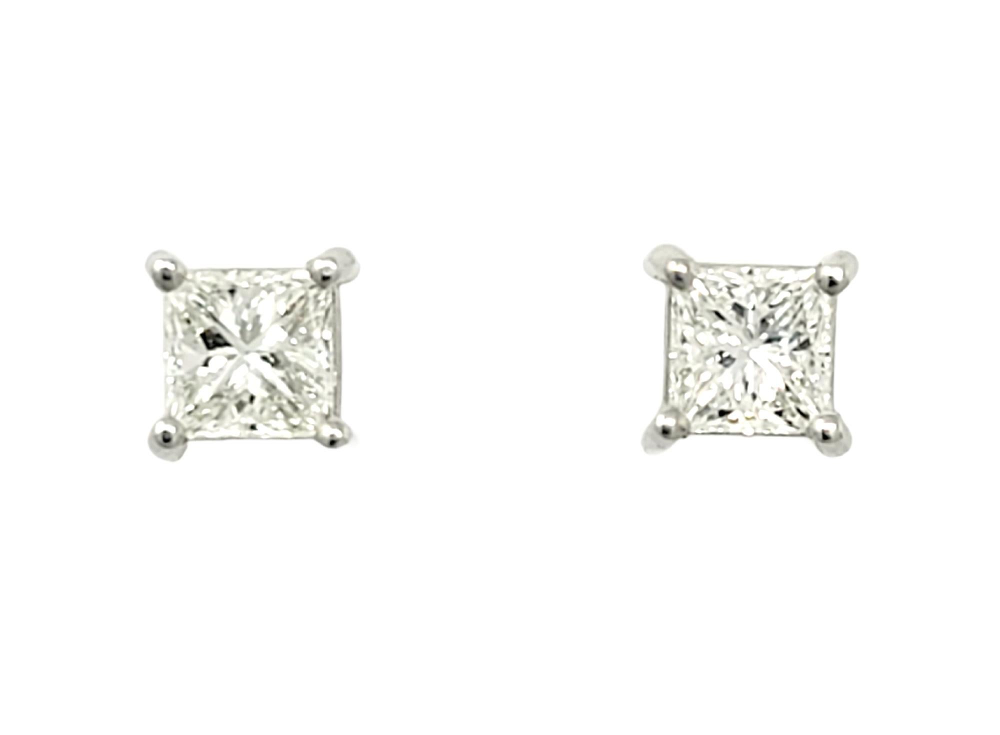 1.74 Carat Total Princess Cut Solitaire Diamond Stud Earrings in 14 Karat Gold 8