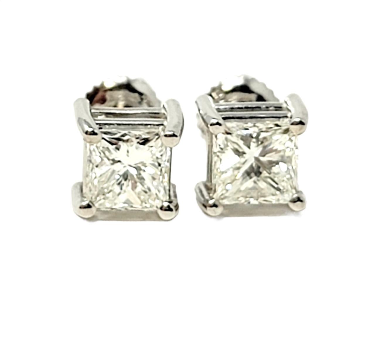 1.74 Carat Total Princess Cut Solitaire Diamond Stud Earrings in 14 Karat Gold 1