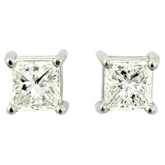 1.74 Carat Total Princess Cut Solitaire Diamond Stud Earrings in 14 Karat Gold