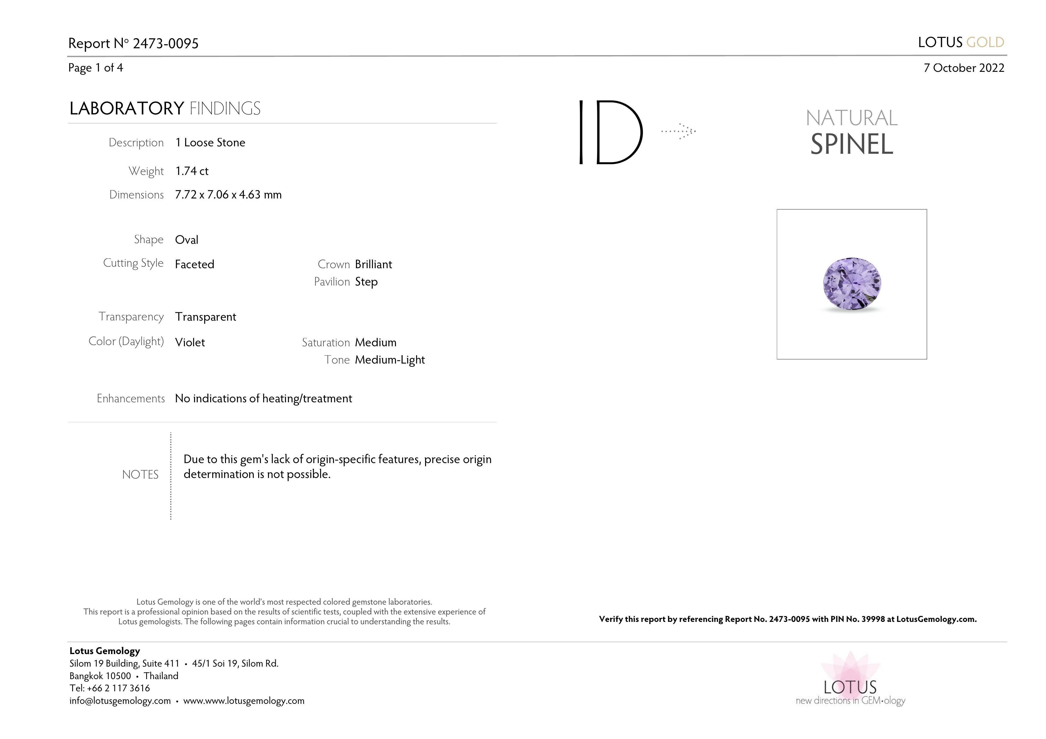 1.74 Carat Violet Spinel Lotus Certified For Sale 1