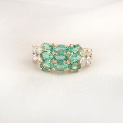 1.74 Carat Zambian Emerald 0.72 Carat SI/H Diamond Ring 14 Karat Yellow Gold