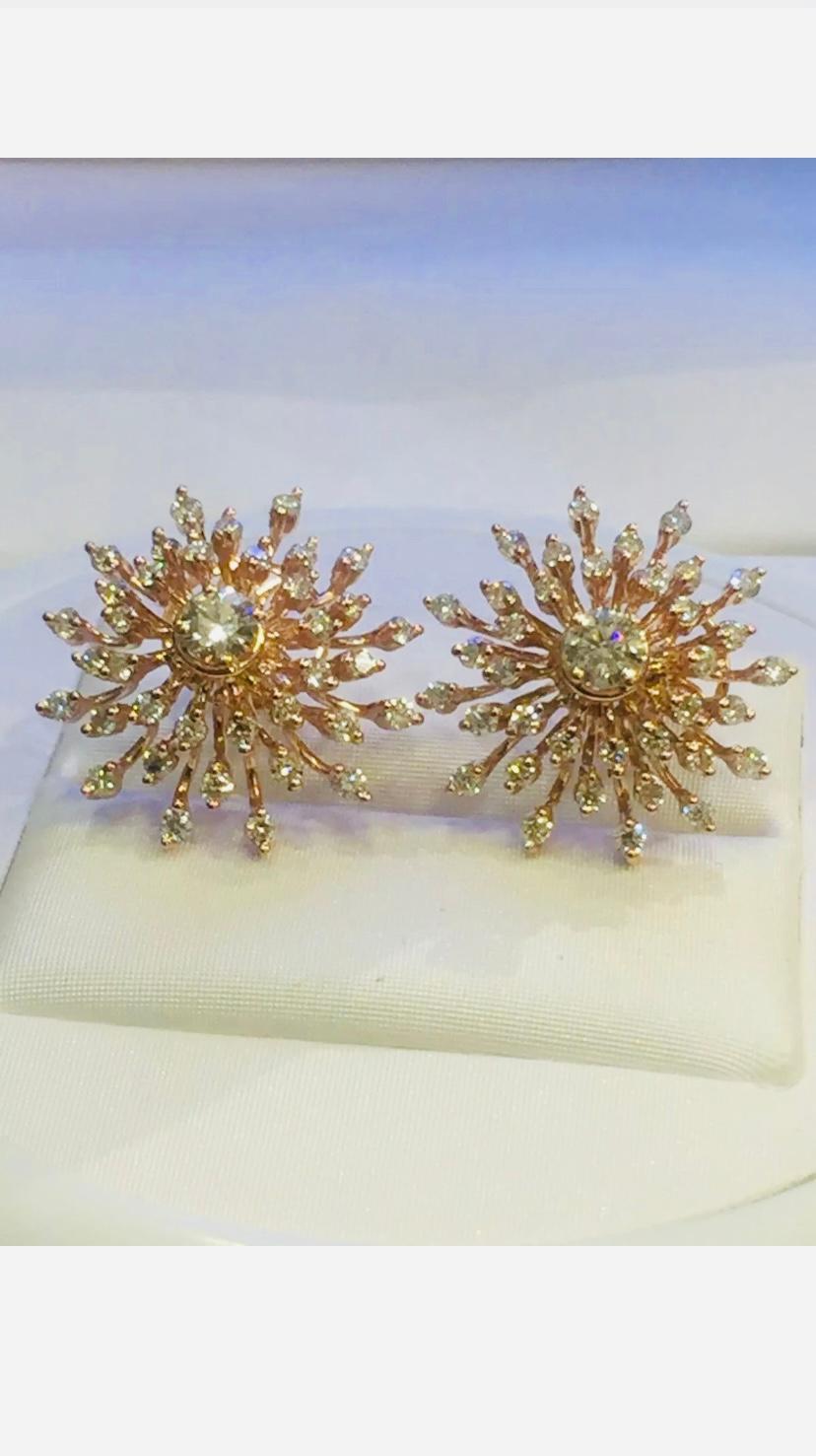 1.74 Carats Natural Diamonds Rosè Gold  Earrings In New Condition For Sale In Massafra, IT