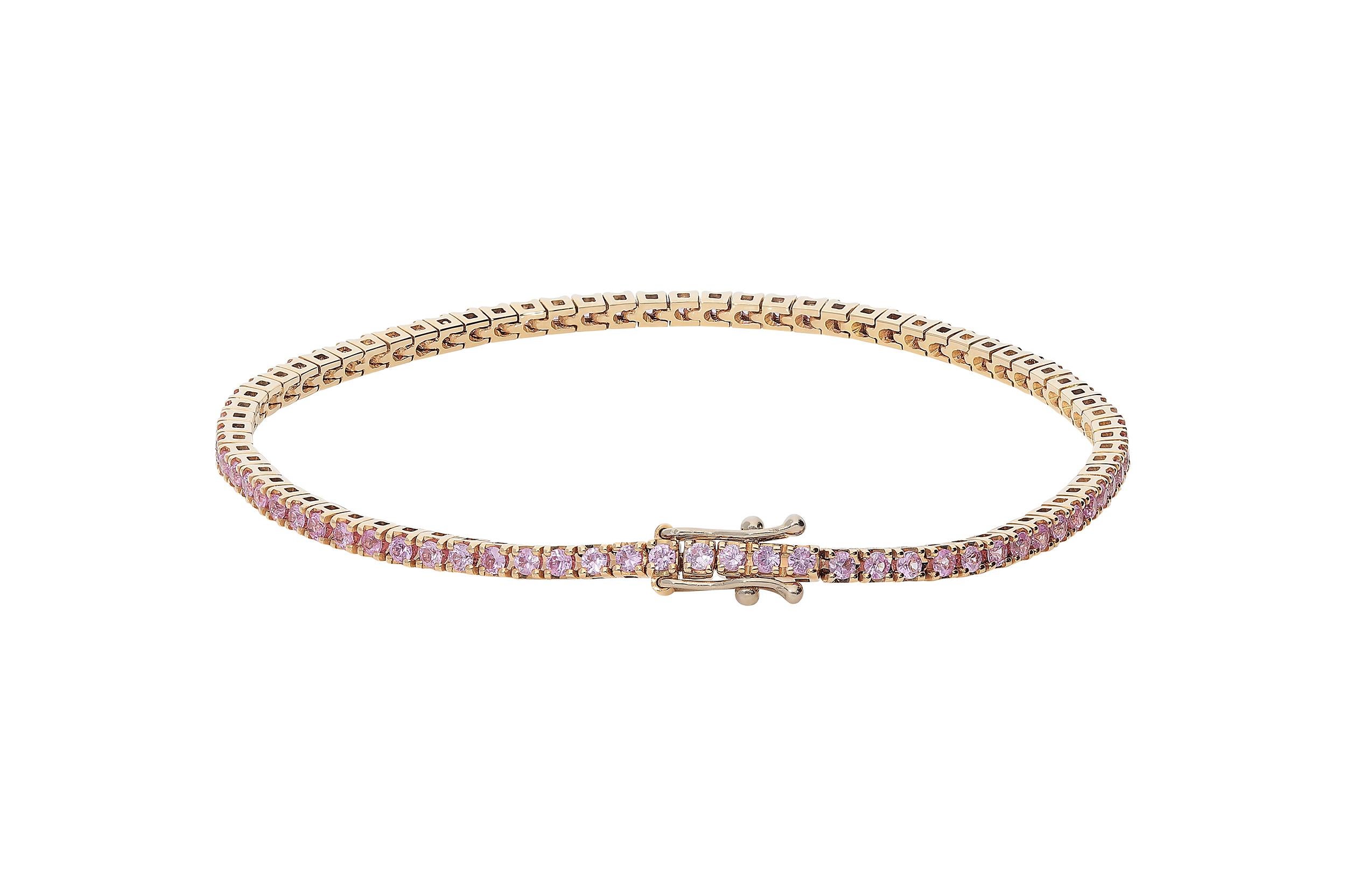 Modern 1.74 Carat Pink Sapphires 18 Karat Pink Gold Tennis Bracelet For Sale