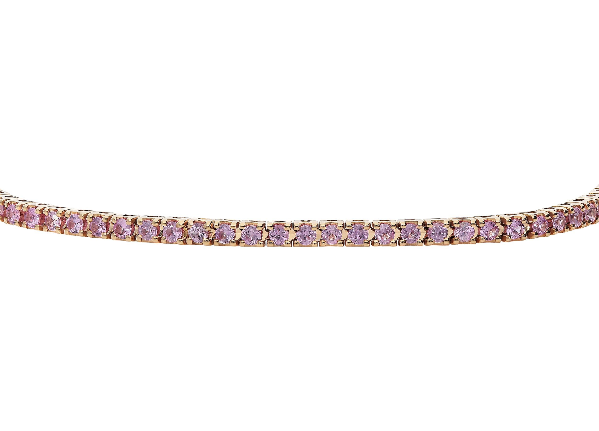 Round Cut 1.74 Carat Pink Sapphires 18 Karat Pink Gold Tennis Bracelet For Sale