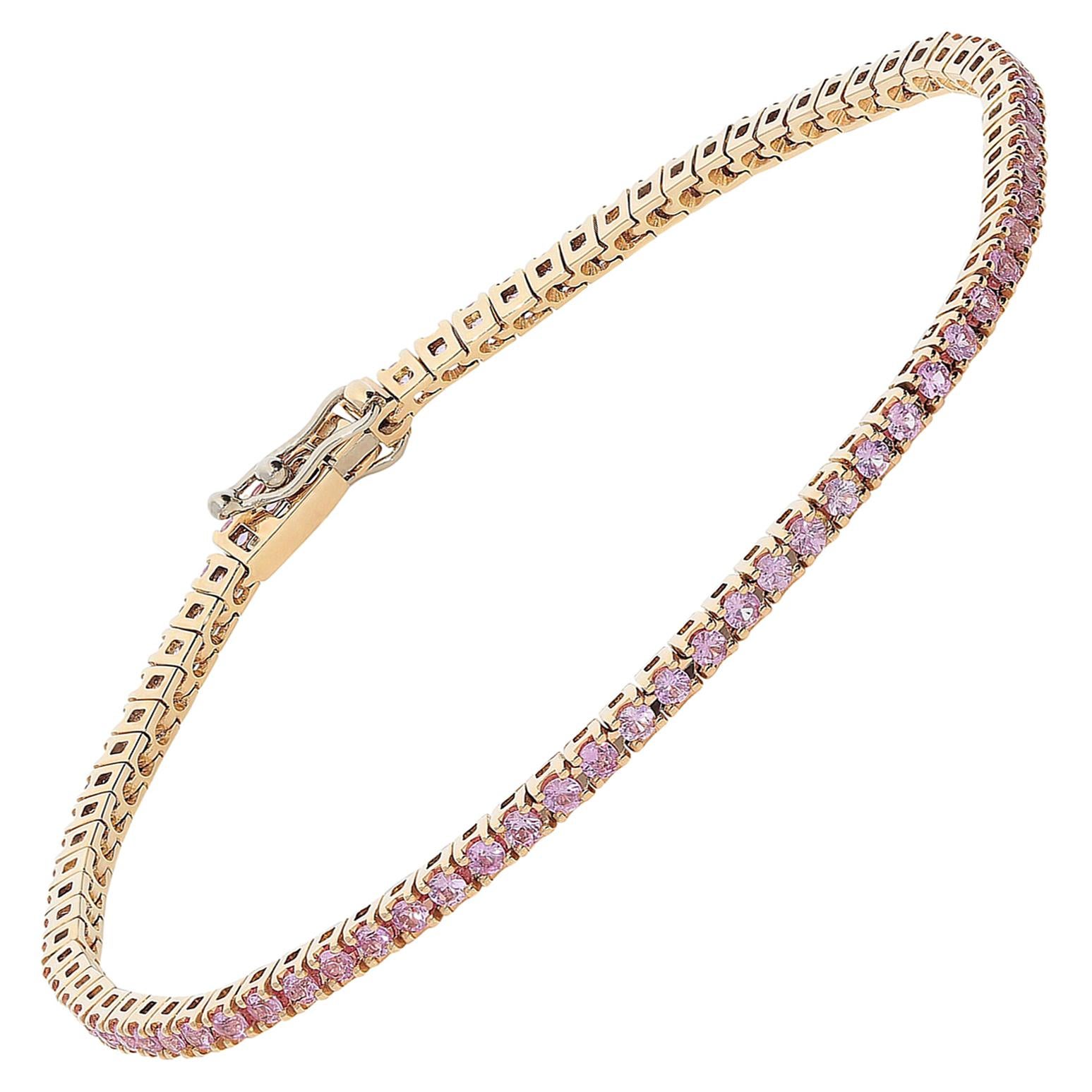1.74 Carat Pink Sapphires 18 Karat Pink Gold Tennis Bracelet For Sale
