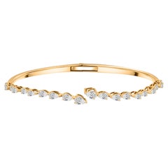 1.74 Ct SI Clarity HI Color Marquise Diamond 18K Yellow Gold Bangle Bracelet