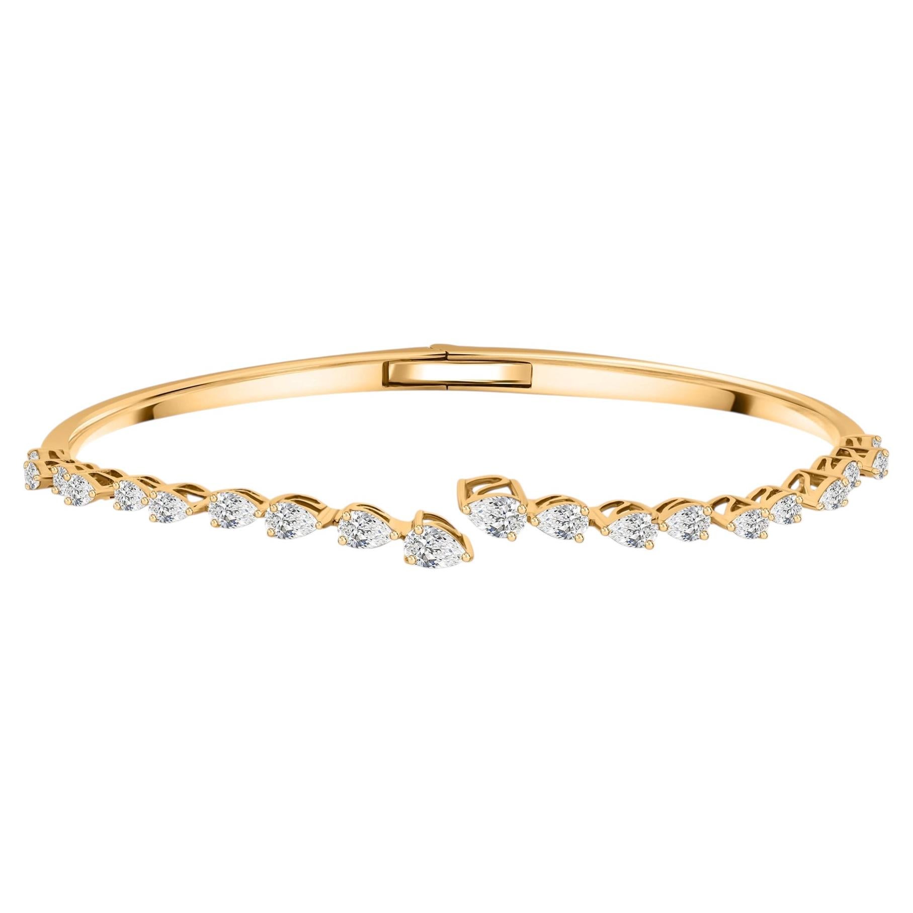 1.74 Ct SI Clarity HI Color Marquise Diamond 18K Yellow Gold Bangle Bracelet