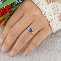 1.74 CTW Cushion Cut Tanzanite Baguette Diamond Wedding Ring 18k Rose Gold