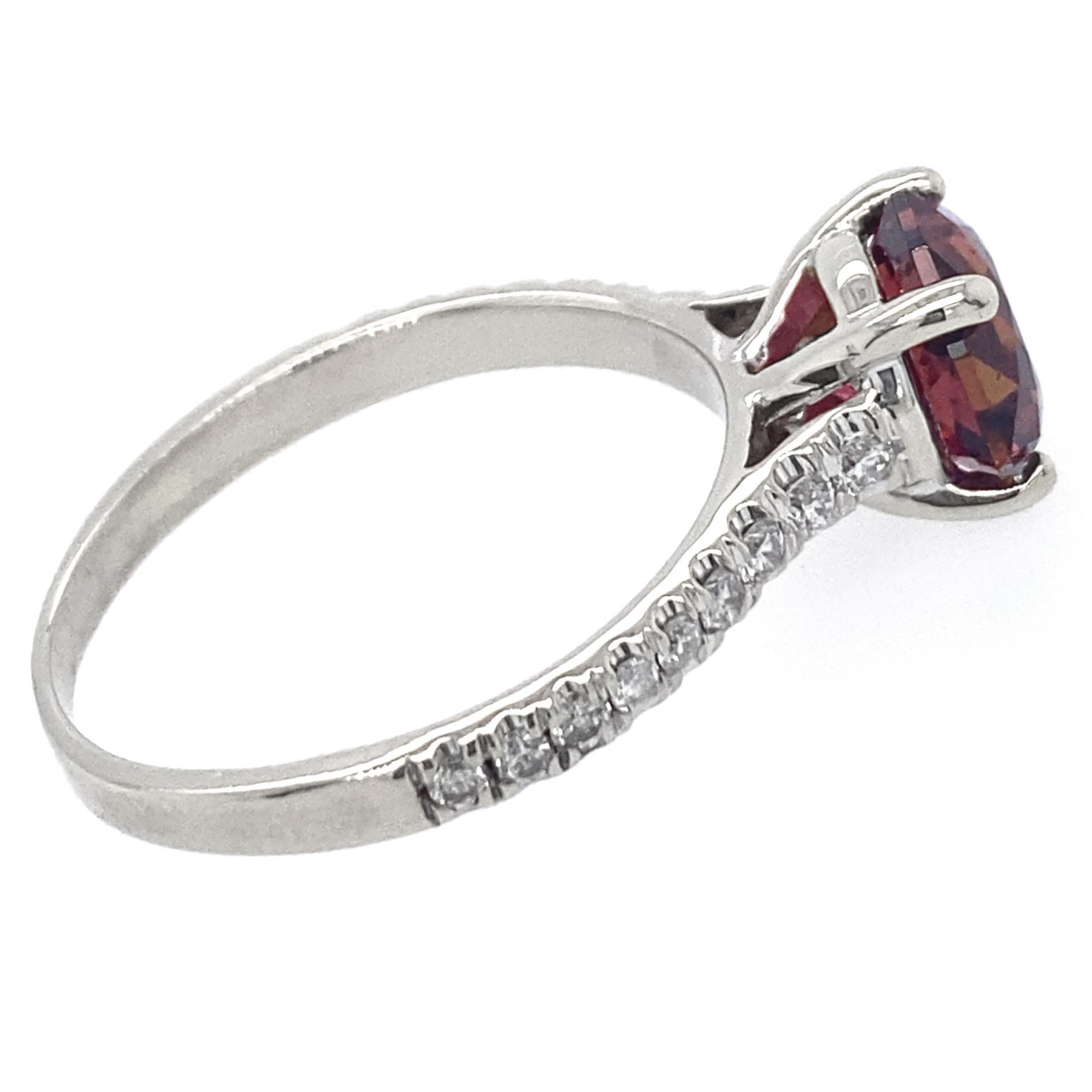 1.7 Carat Dark Pink Tourmaline Octagon in White Gold Ring with Diamond Band 5