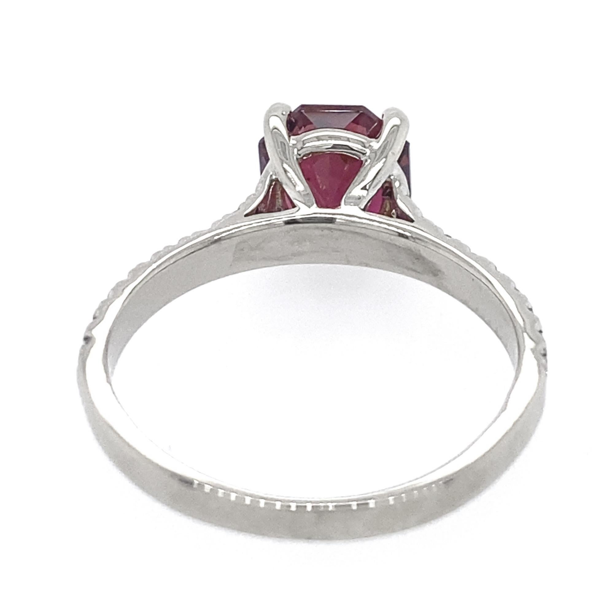 1.7 Carat Dark Pink Tourmaline Octagon in White Gold Ring with Diamond Band 7