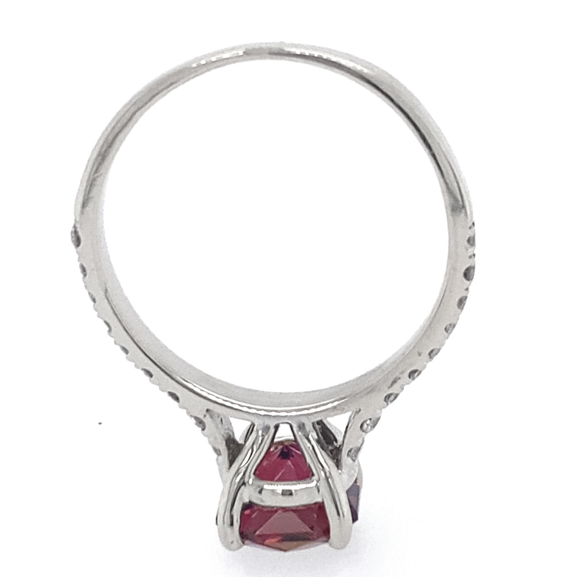 1.7 Carat Dark Pink Tourmaline Octagon in White Gold Ring with Diamond Band 8
