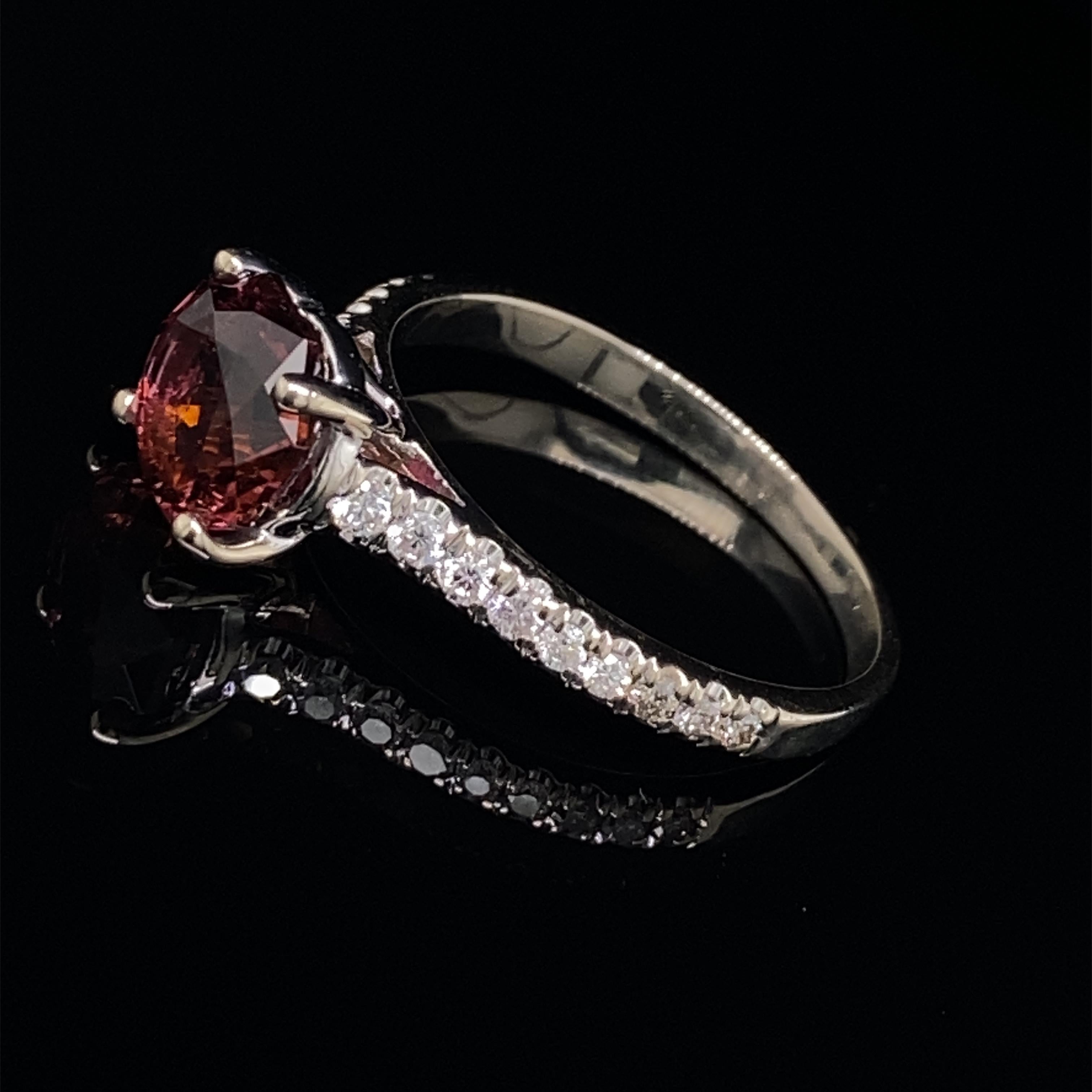 Radiant Cut 1.7 Carat Dark Pink Tourmaline Octagon in White Gold Ring with Diamond Band