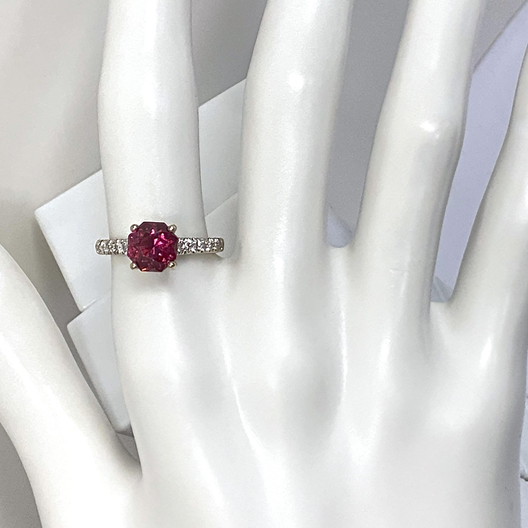 1.7 Carat Dark Pink Tourmaline Octagon in White Gold Ring with Diamond Band 1