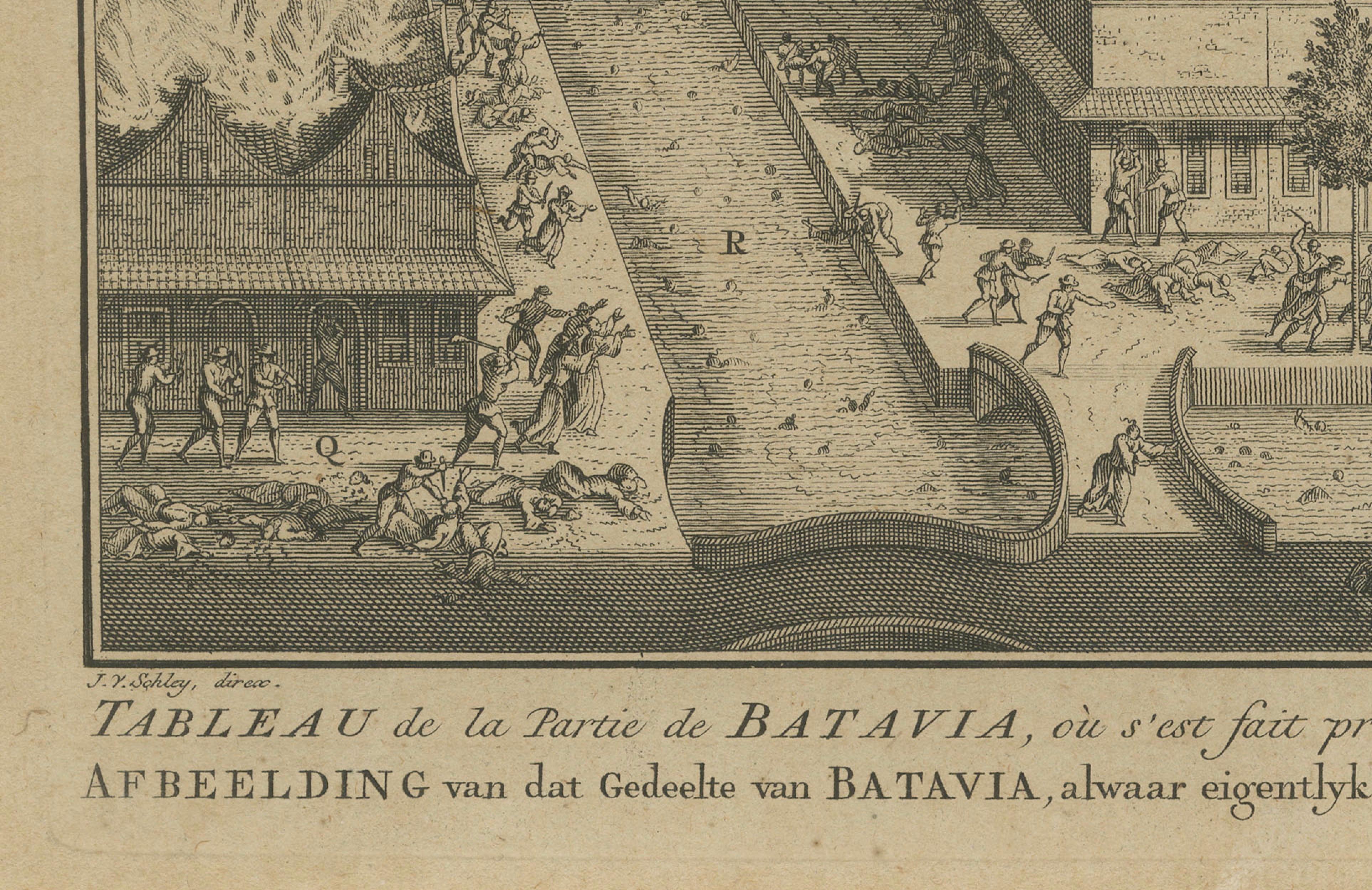 Inciso 1740 Incisione sul massacro cinese di Batavia - Indonesia coloniale olandese in vendita