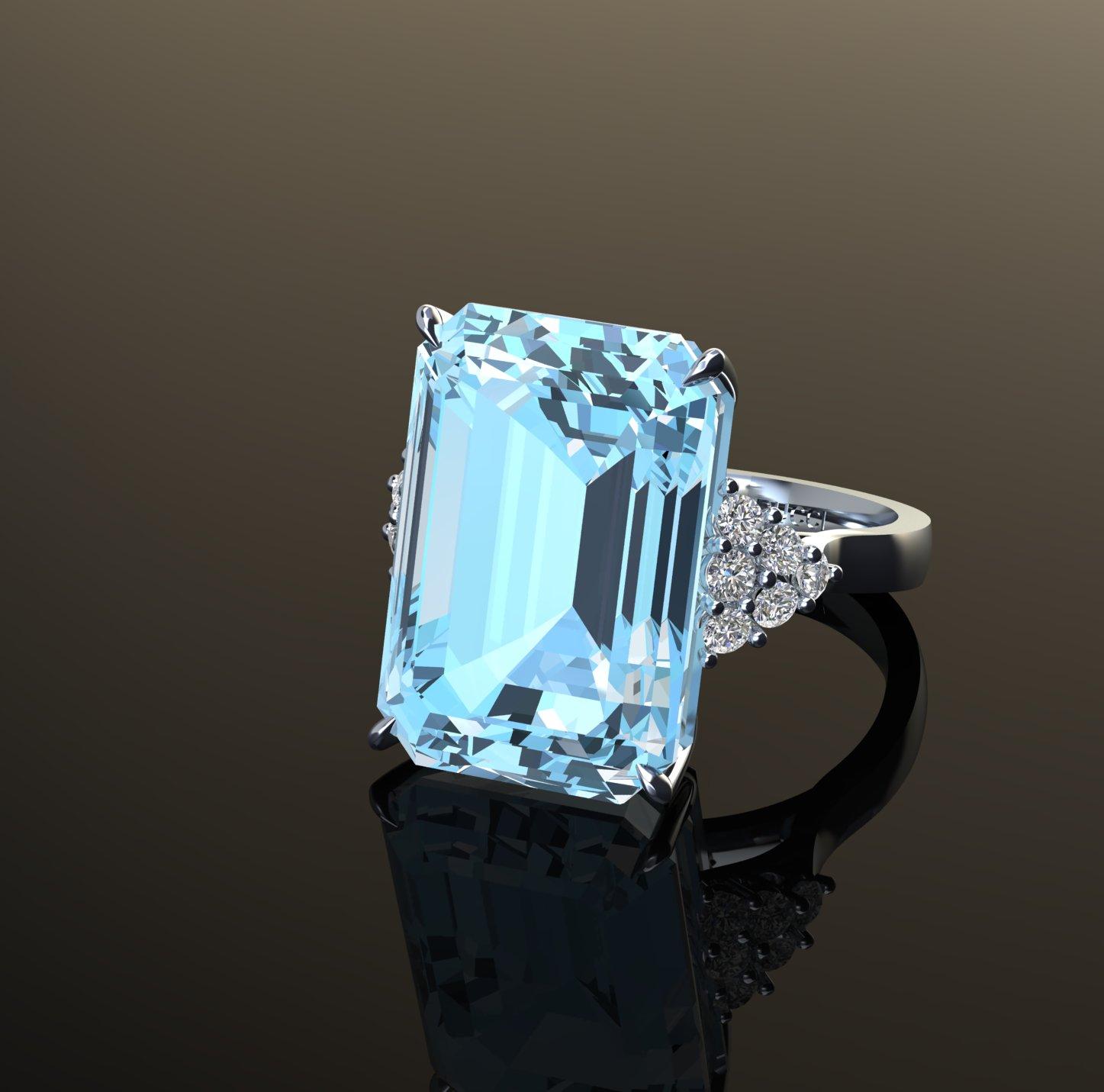 Art Deco FERRUCCI 17.40 Carat Aquamarine and Diamonds Platinum Cocktail Ring