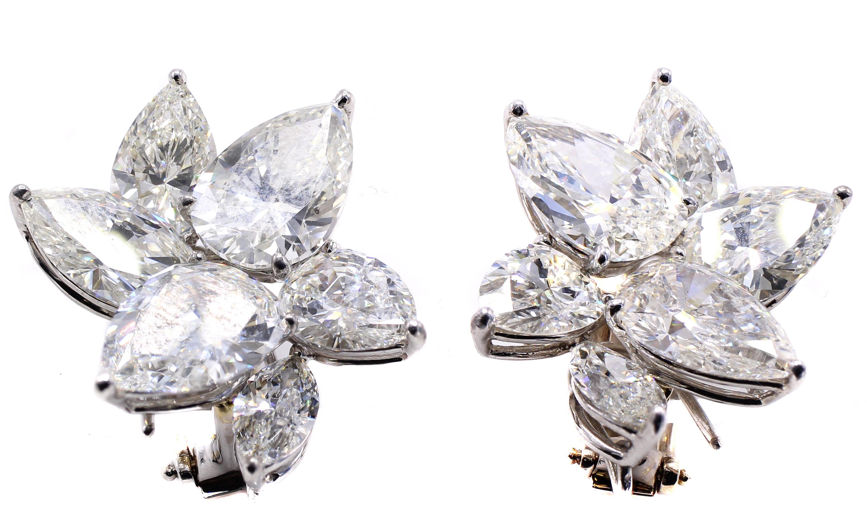 Pear Cut 17.40 Carat Certified Pear Shape Diamond Platinum Cluster Earrings
