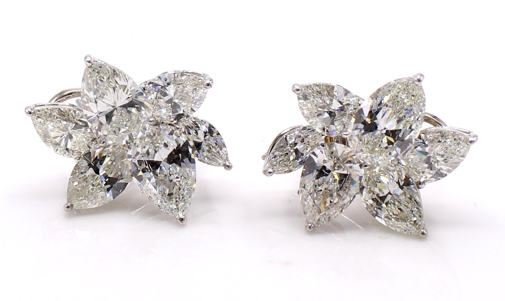 17.40 Carat Certified Pear Shape Diamond Platinum Cluster Earrings 1