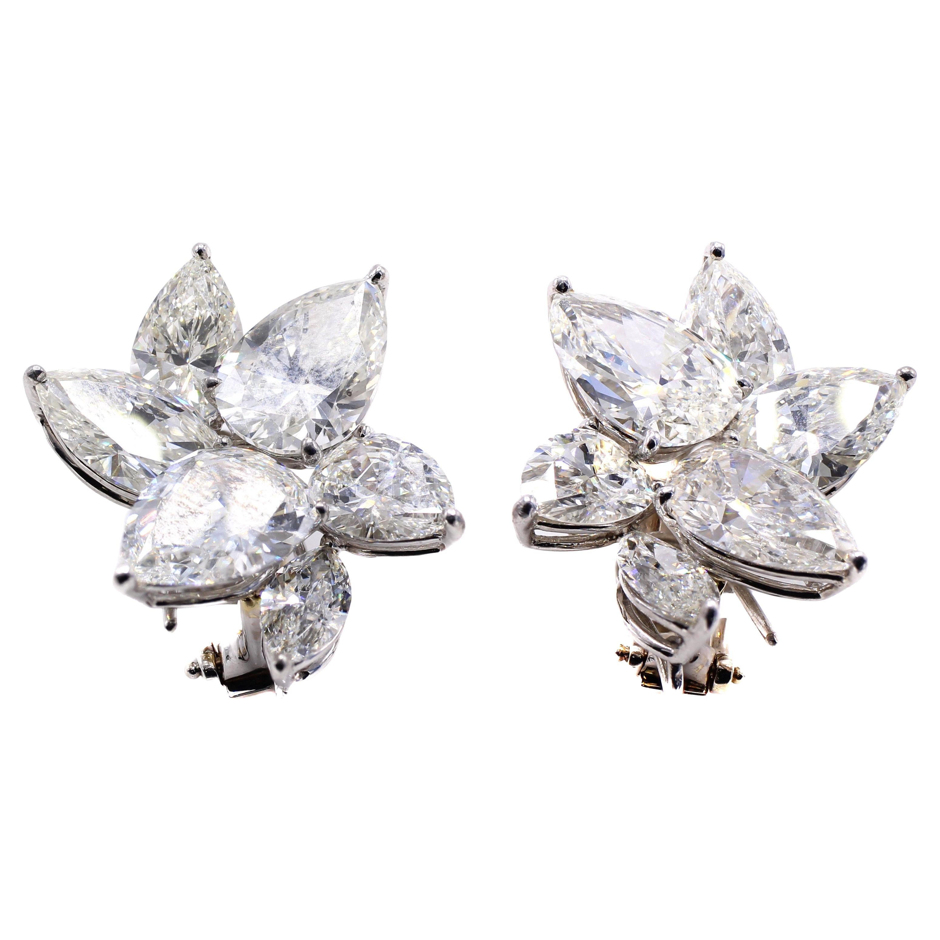 17.40 Carat Certified Pear Shape Diamond Platinum Cluster Earrings