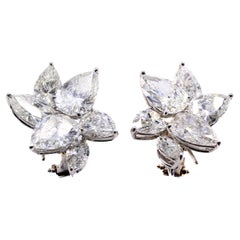17.40 Carat Certified Pear Shape Diamond Platinum Cluster Earrings