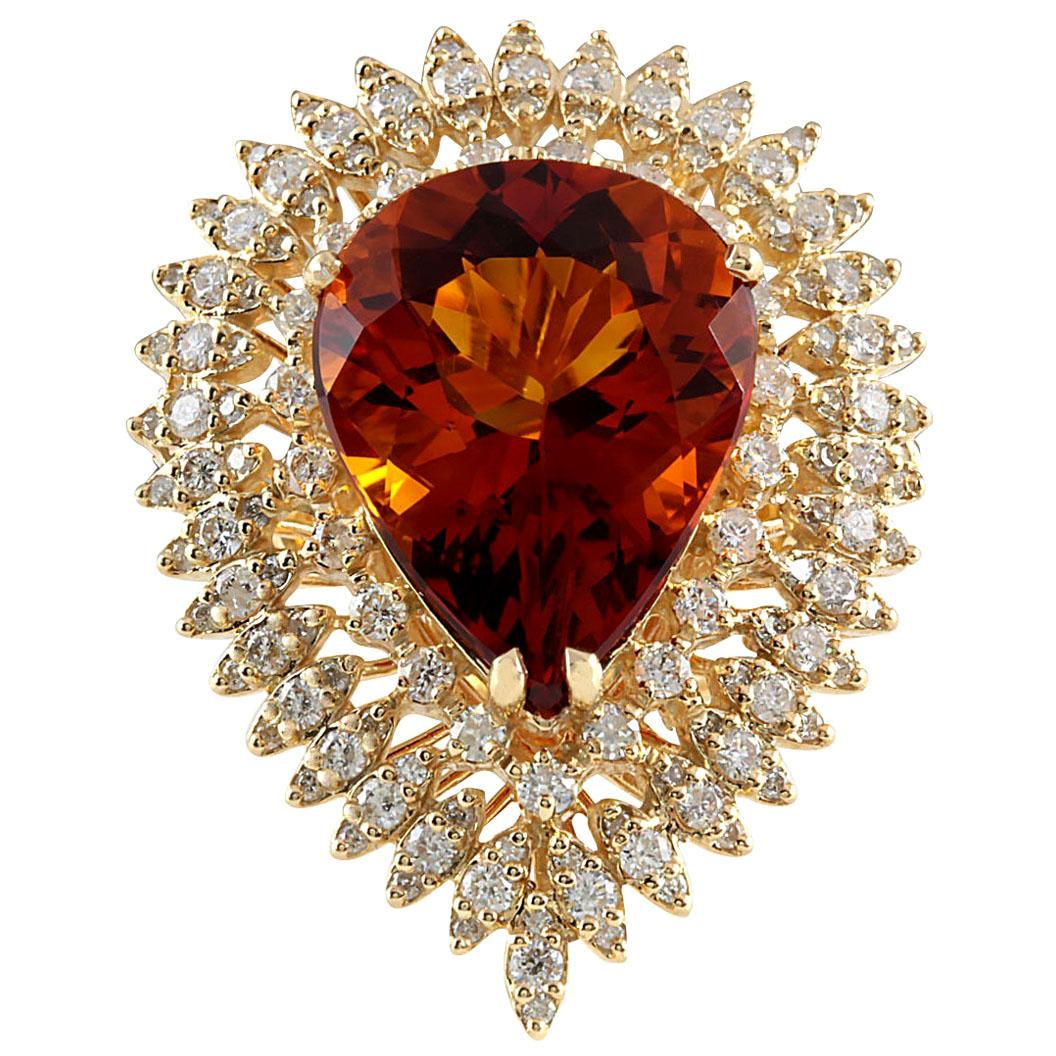 Exquisite Natural Citrine Diamond Ring In 14 Karat Yellow Gold  For Sale