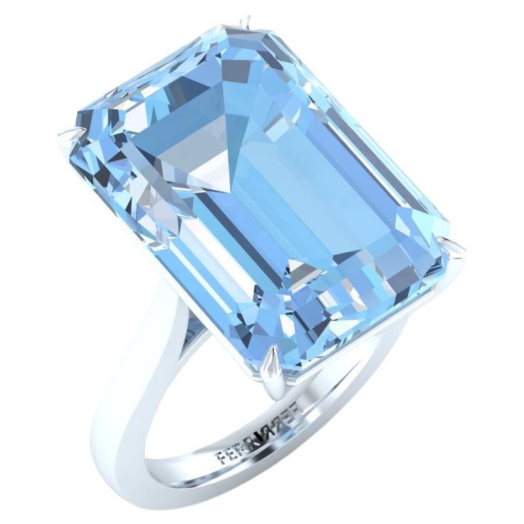 17.4 carat aquamarine, emerald set in an hand crafted, delicate and sophisticated looking Platinum 950 ring, manufactured with the best Italian manufacturing in New York. 
Each ring is made to order to perfectly fit the Gemstone selected and the