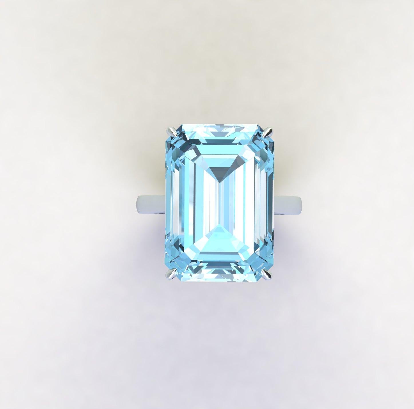 Art Deco 17.40 Carat Emerald Cut Aquamarine Platinum Cocktail Ring