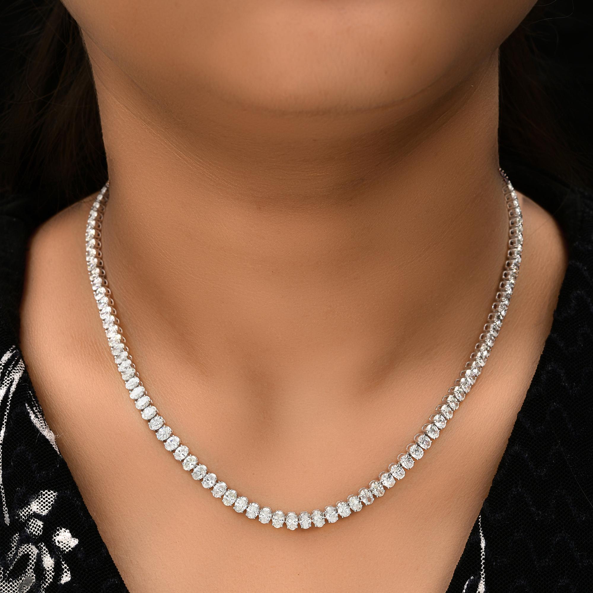 Oval Cut 17.40 Carat SI/H Oval Brilliant Cut Diamond Necklace 14 Karat White Gold Jewelry For Sale