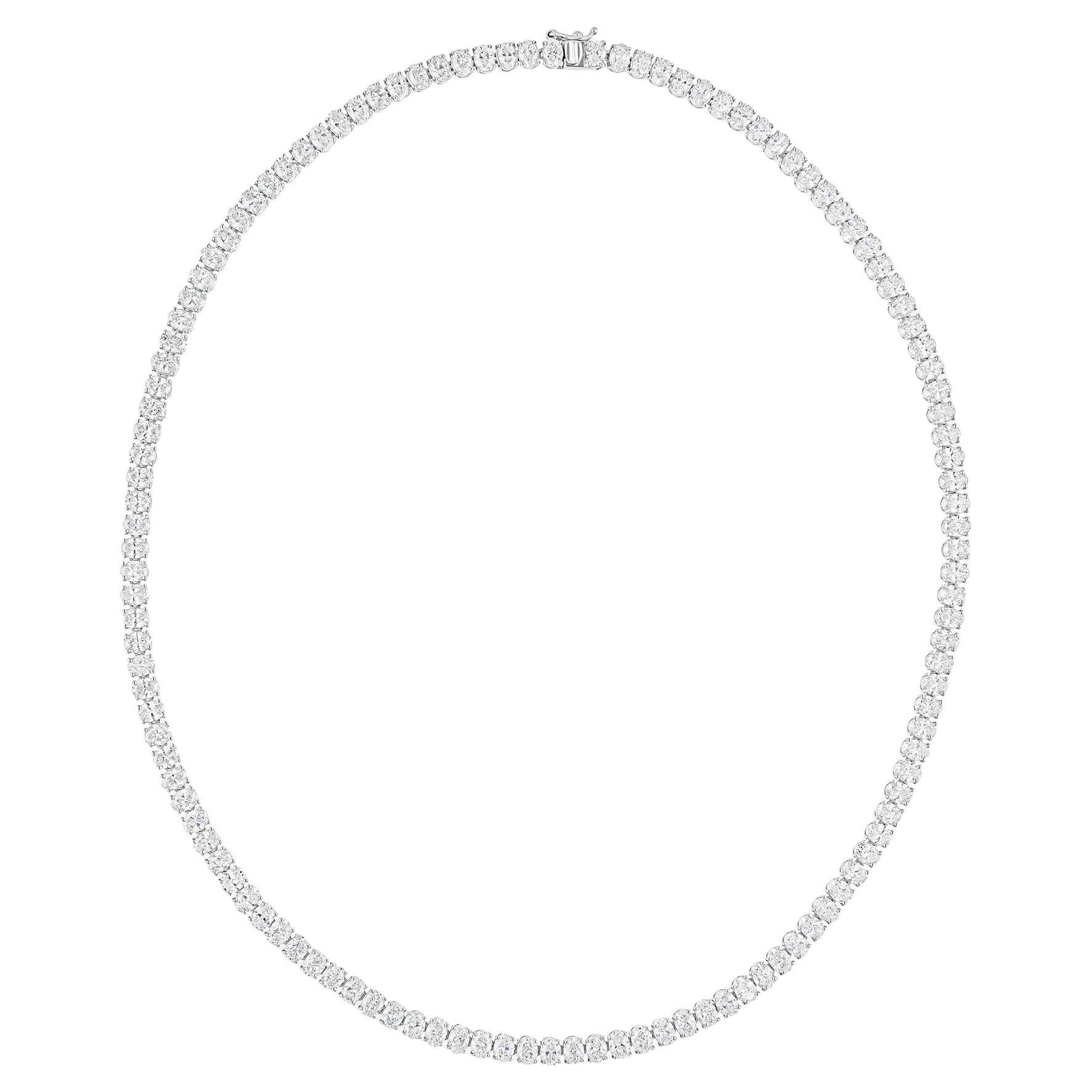 17.40 Carat SI/H Oval Brilliant Cut Diamond Necklace 14 Karat White Gold Jewelry