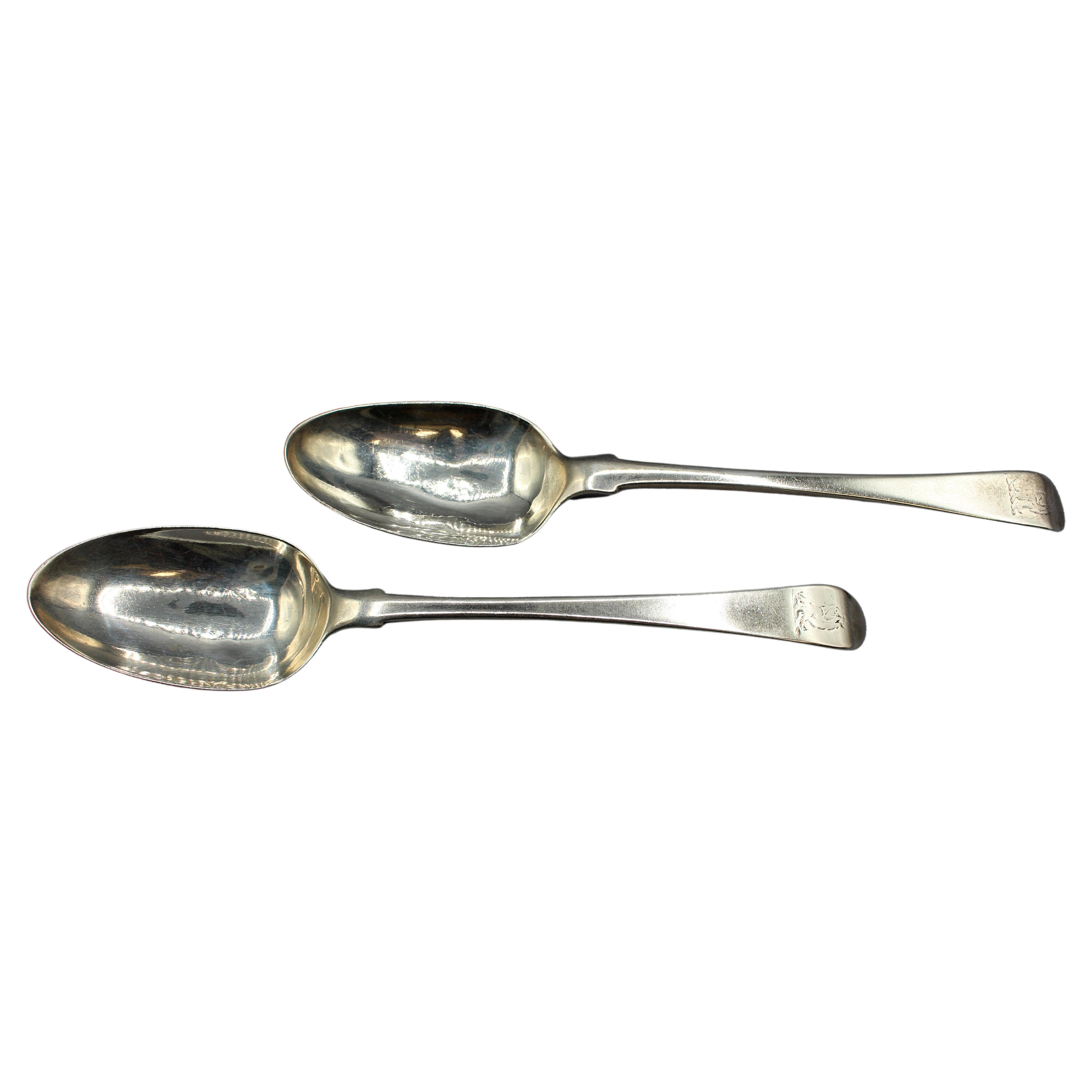 1740s & 1777 Matched Pair of Sterling Silver Tablespoons For Sale