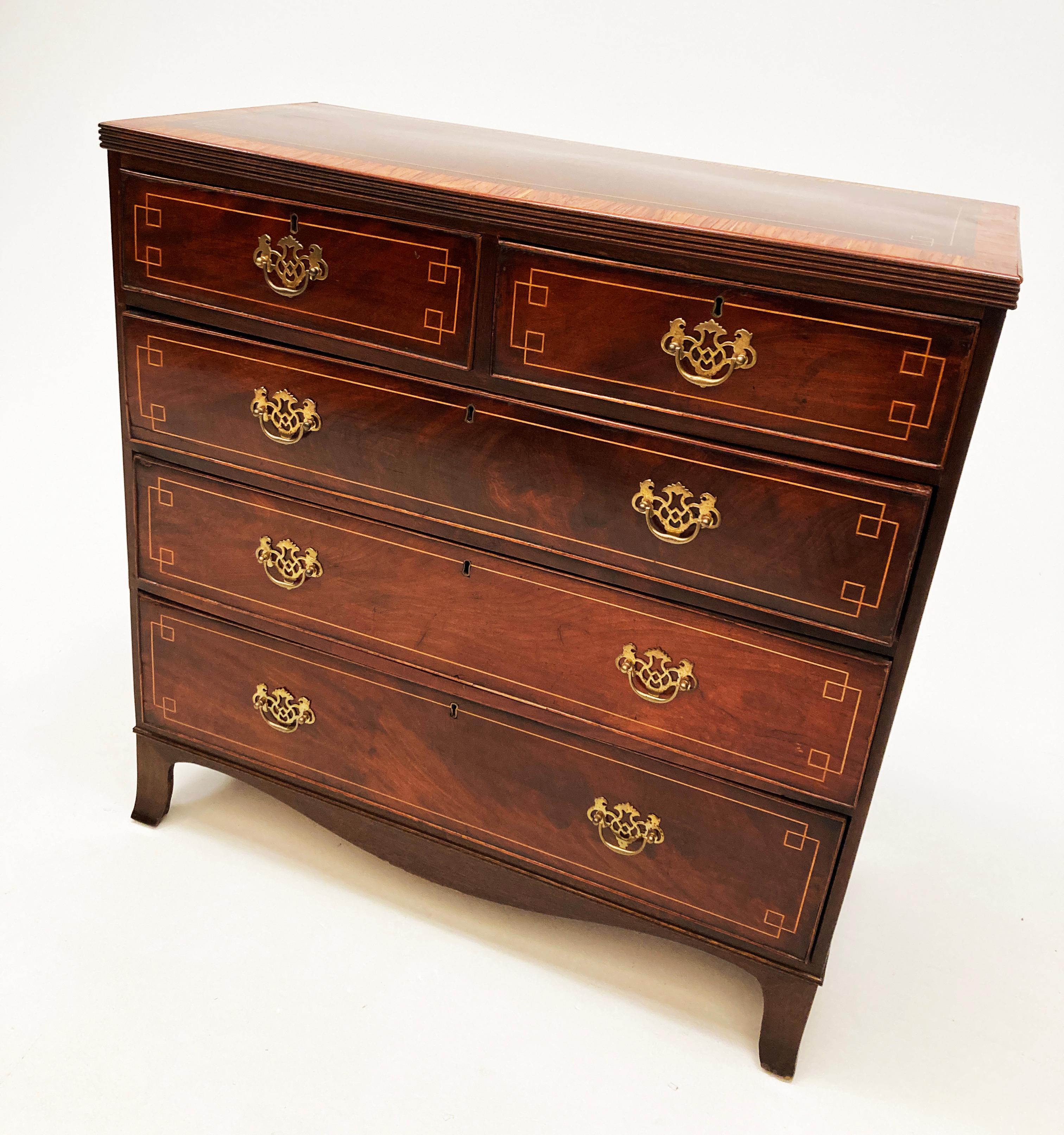 English 1740’s King George III Flame Mahogany Rosewood and Tulipwood Chest of Drawers For Sale