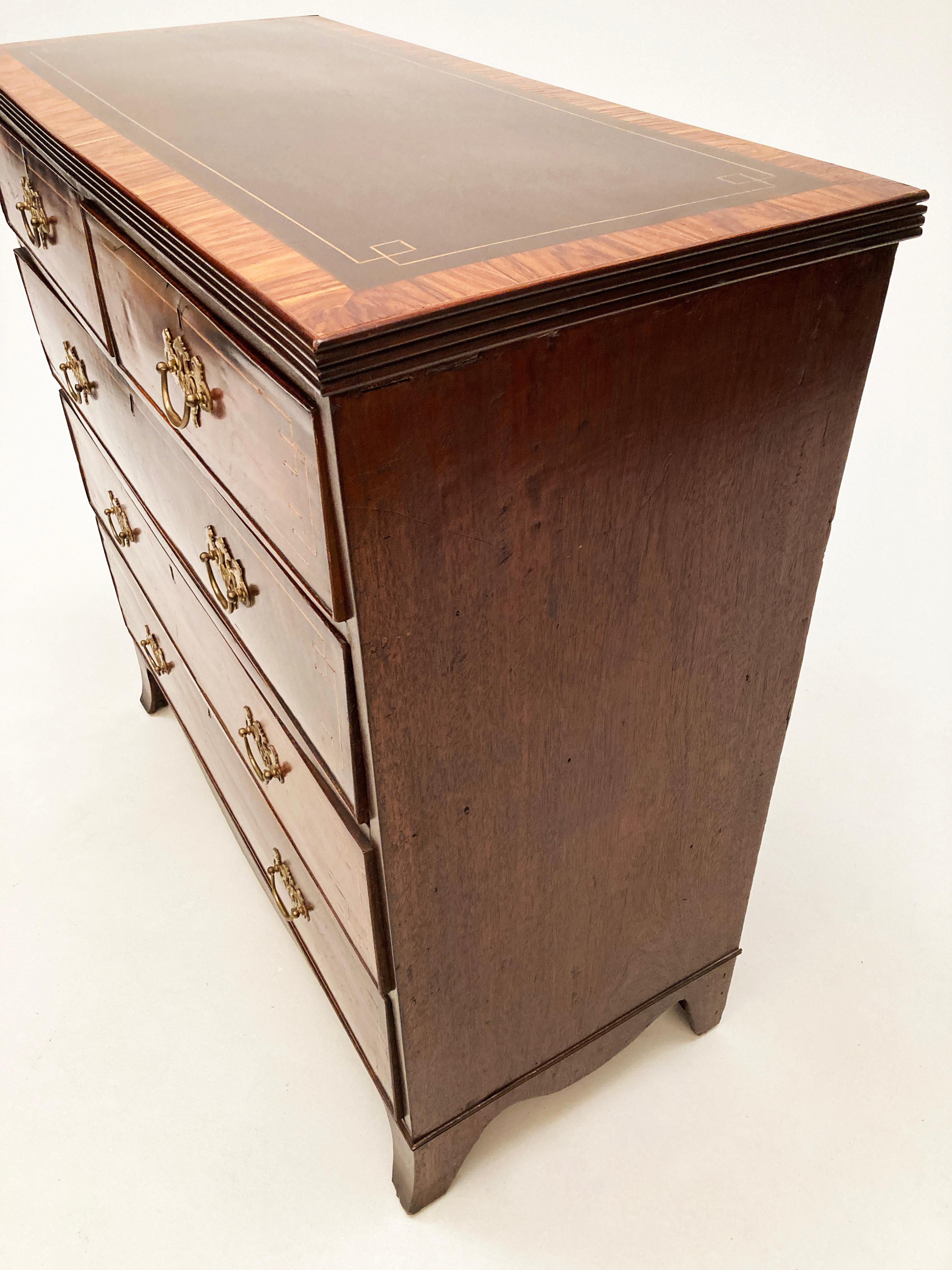 1740’s King George III Flame Mahogany Rosewood and Tulipwood Chest of Drawers In Good Condition For Sale In Louisville, KY