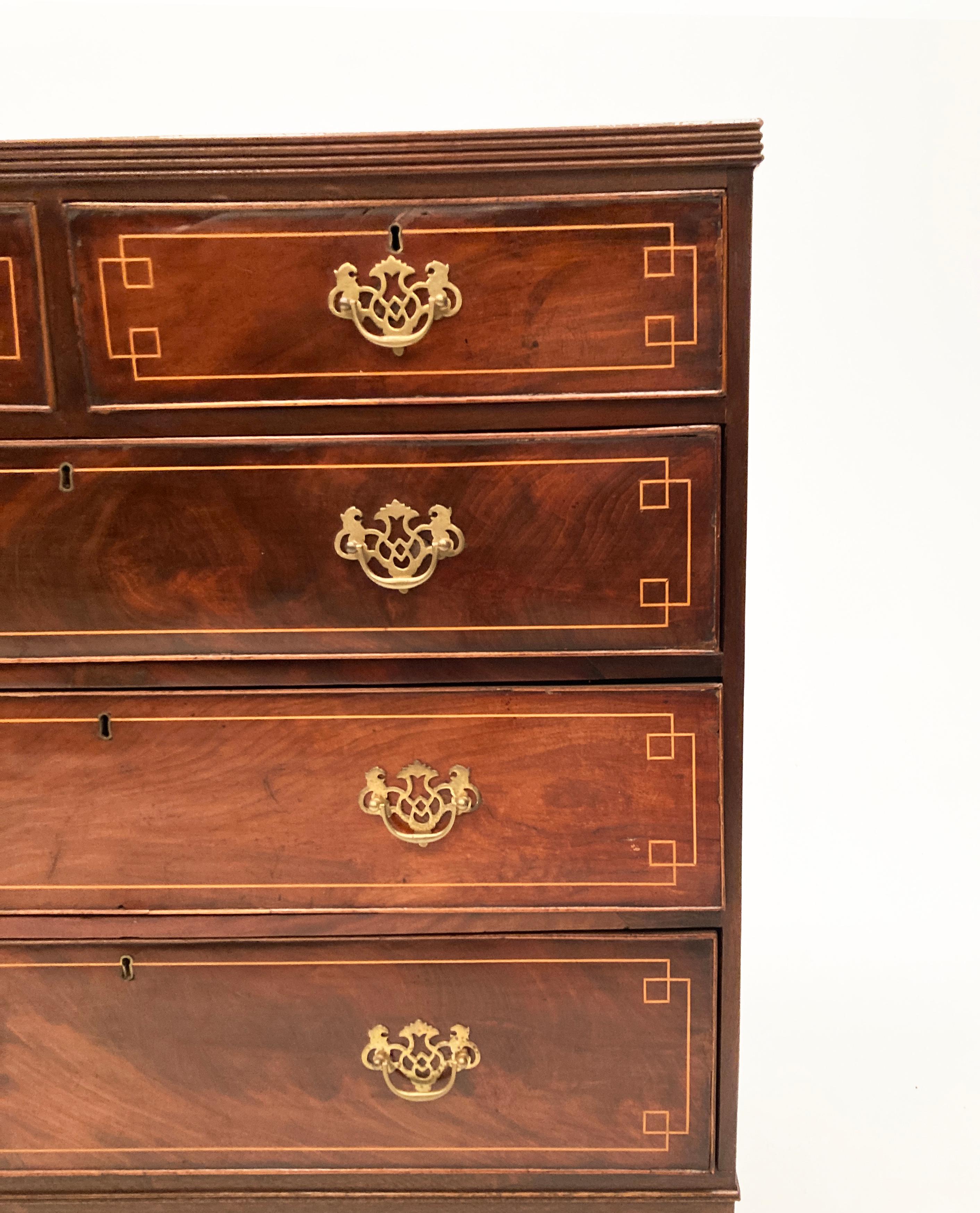 Mid-18th Century 1740’s King George III Flame Mahogany Rosewood and Tulipwood Chest of Drawers For Sale