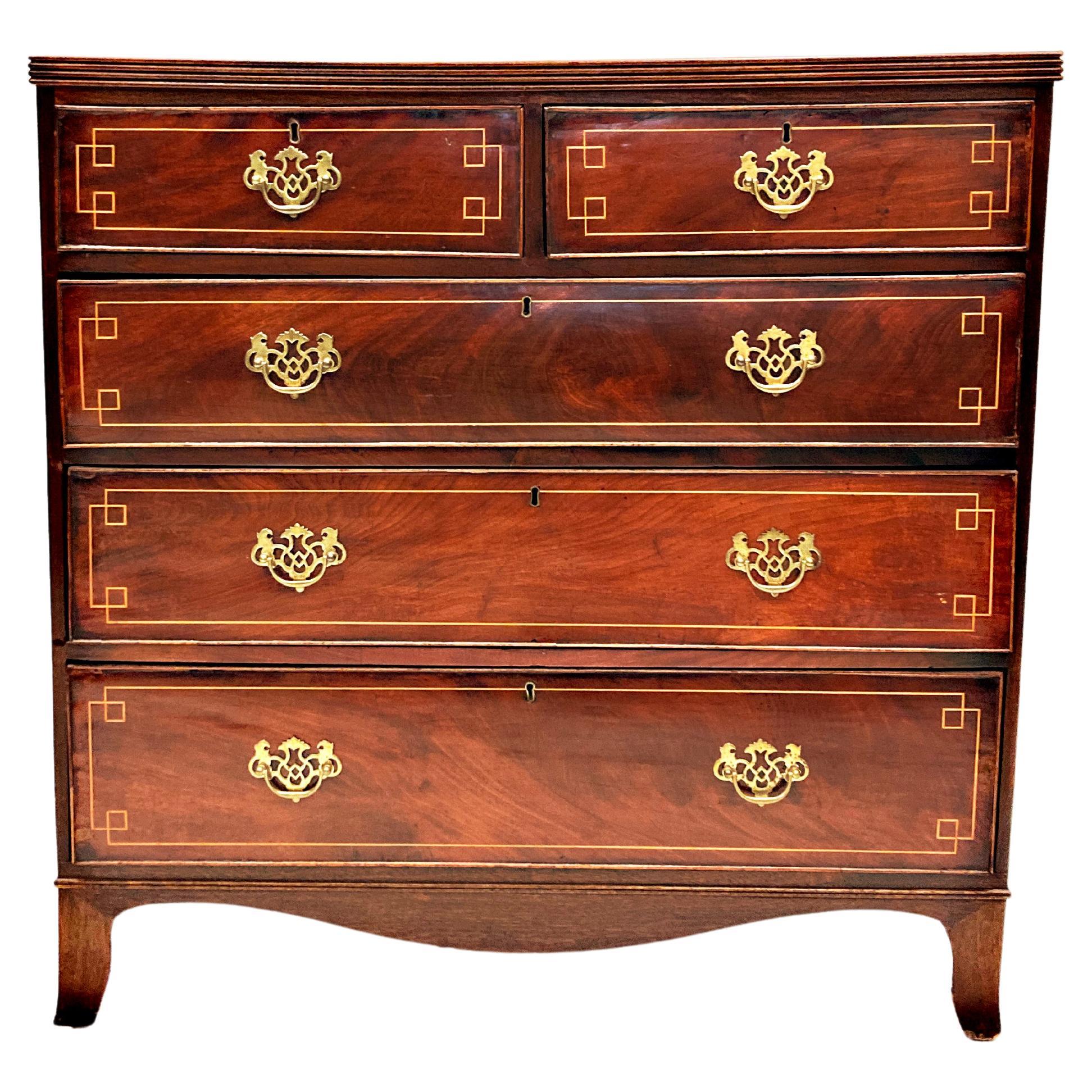 1740’s King George III Flame Mahogany Rosewood and Tulipwood Chest of Drawers For Sale