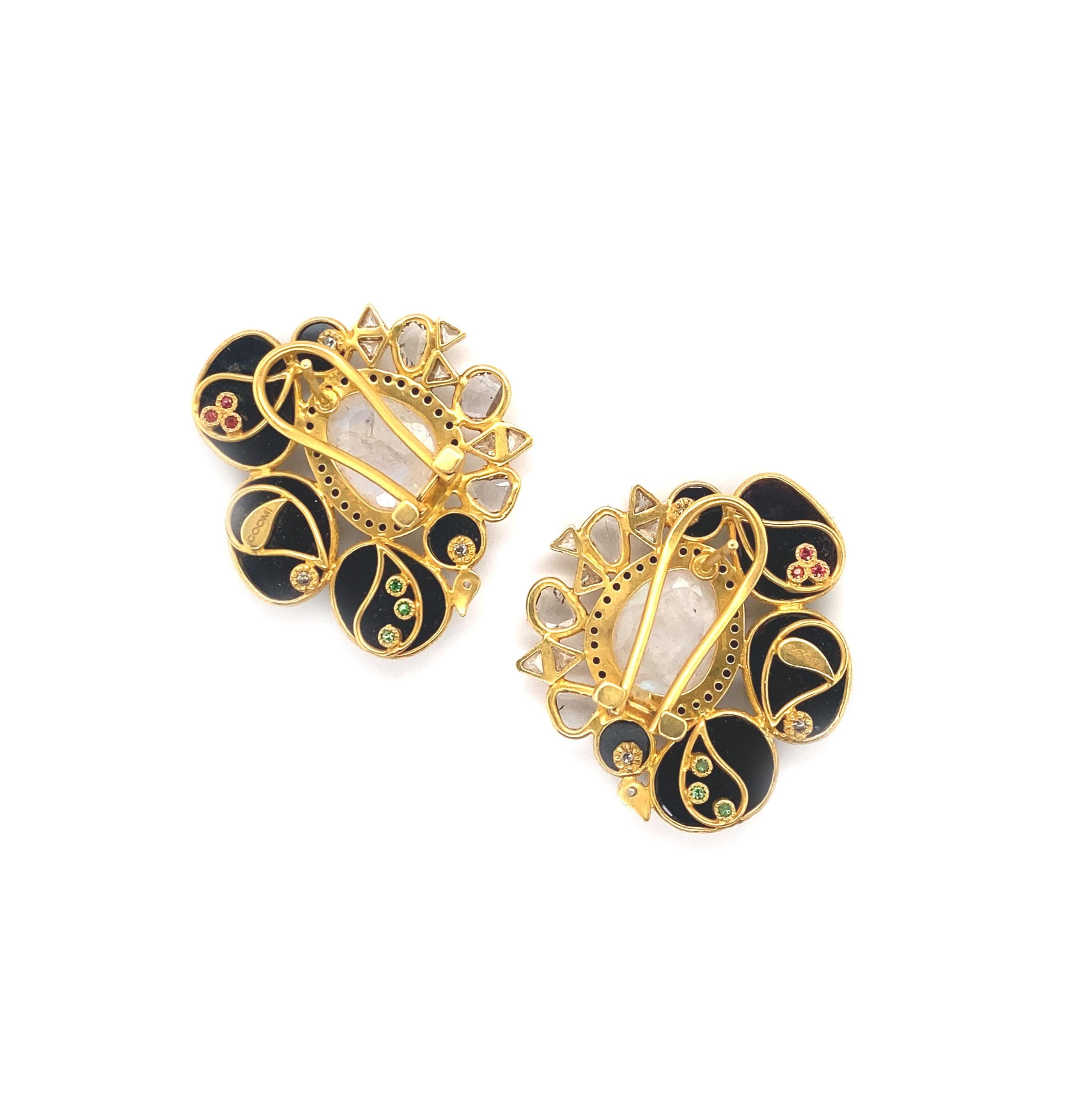 Boucles d'oreilles en grappe de spinelle noir de 17,41 carats avec pierre de lune arc-en-ciel Pour femmes en vente